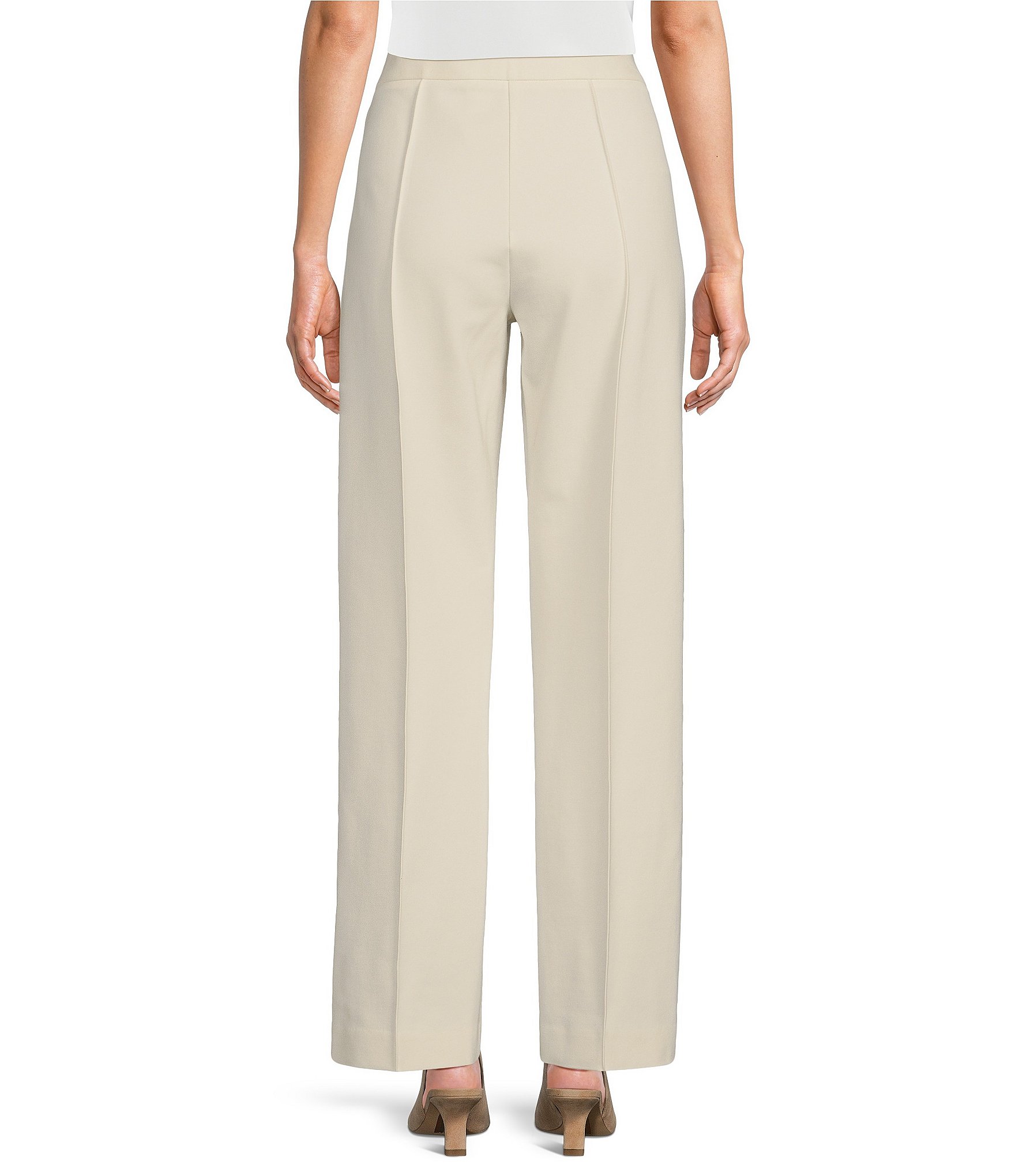 Preston & York Mia Ponte Mid Rise Pleated Front Tapered Point Long Pant