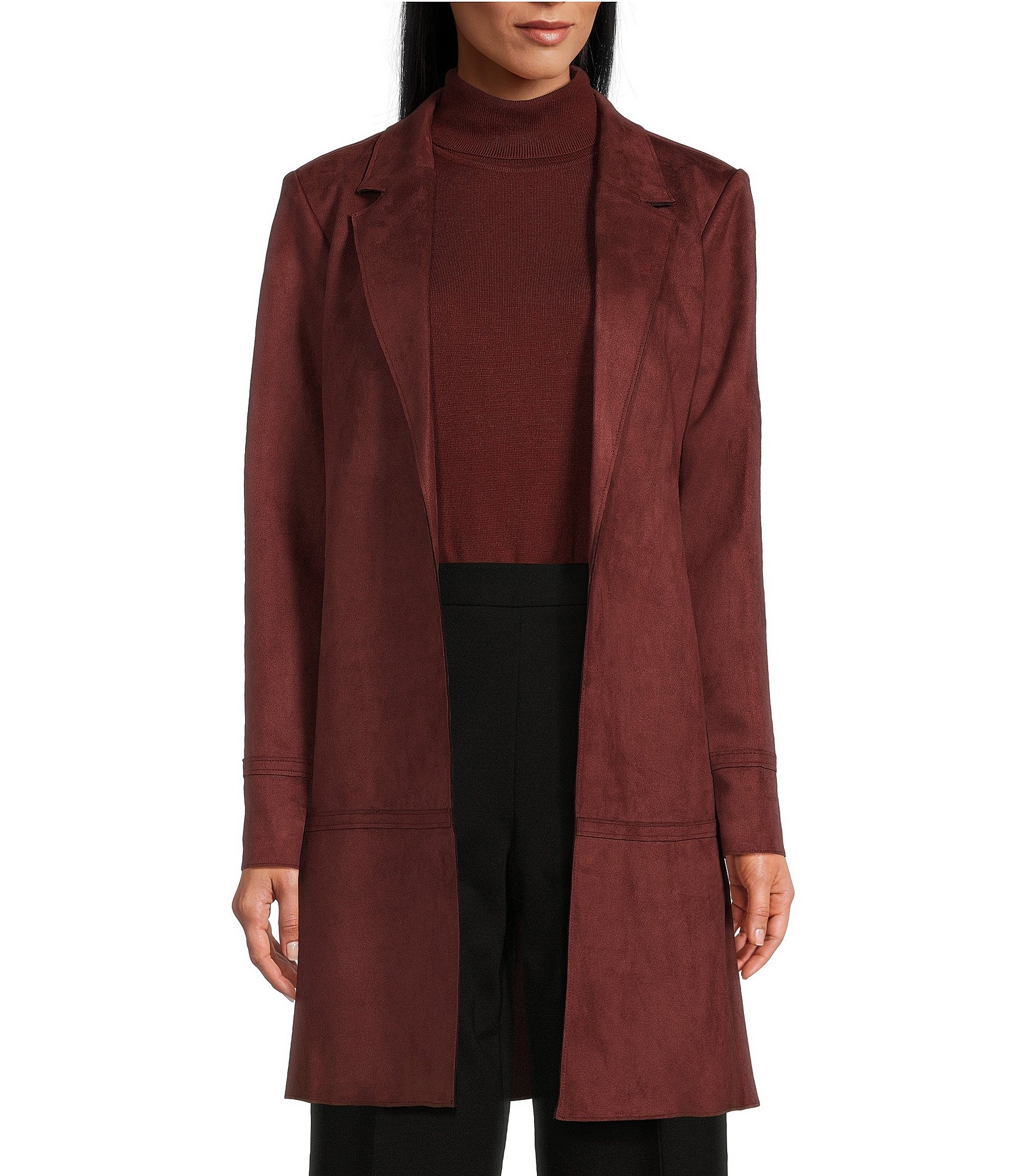 Preston & York Nathalia Faux Suede Open Front Long Sleeve Jacket