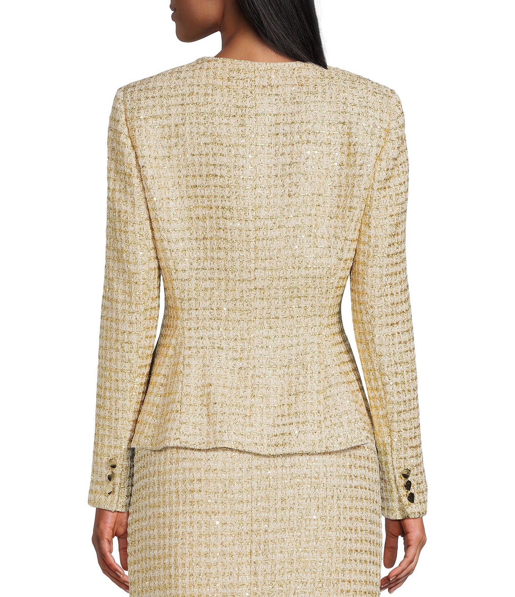 Preston & York Quinn Round Neckline Long Sleeve Tinsel Tweed Jacket