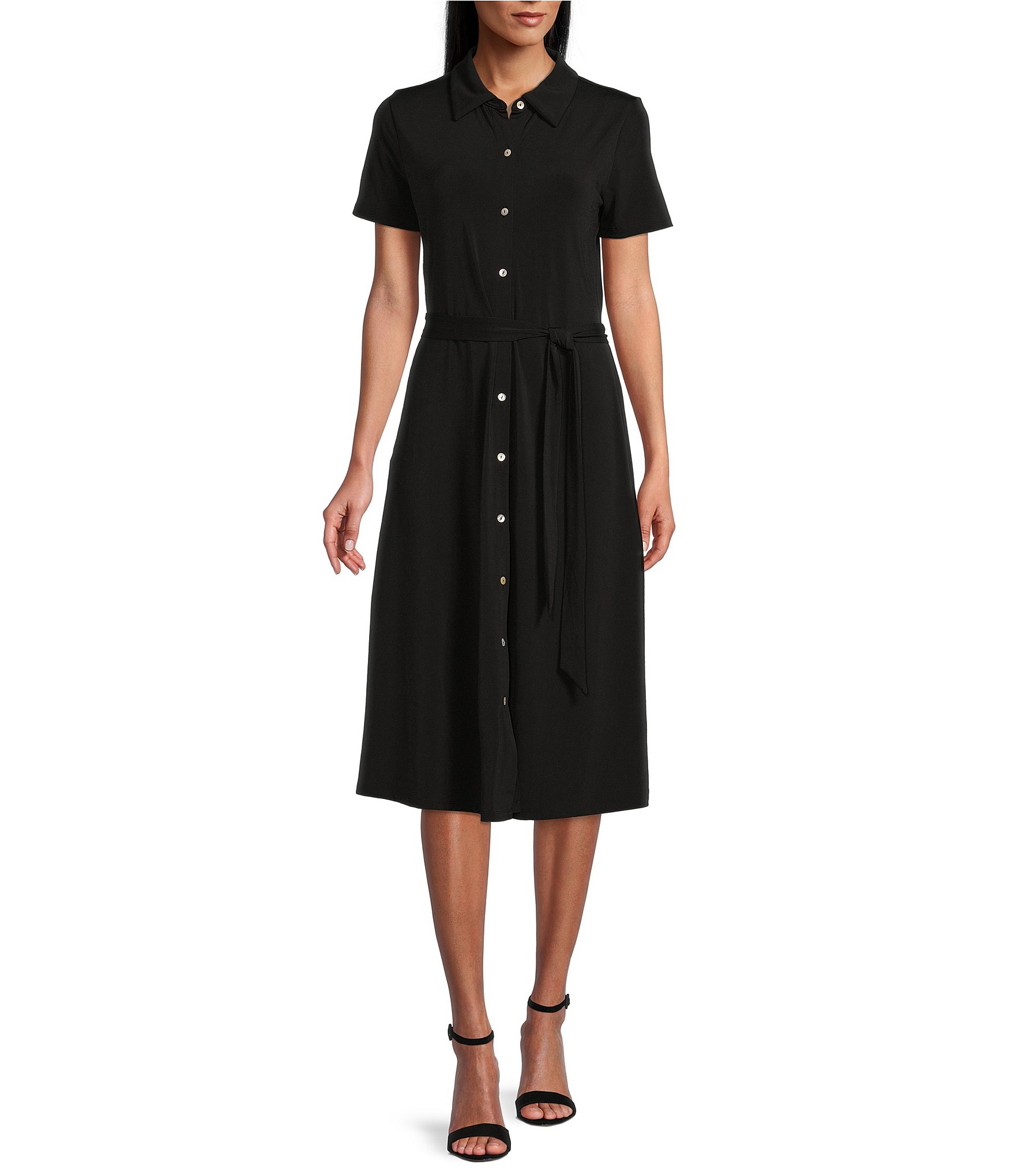 Preston & York Short Sleeve Button Front A-Line Midi Dress | Dillard's
