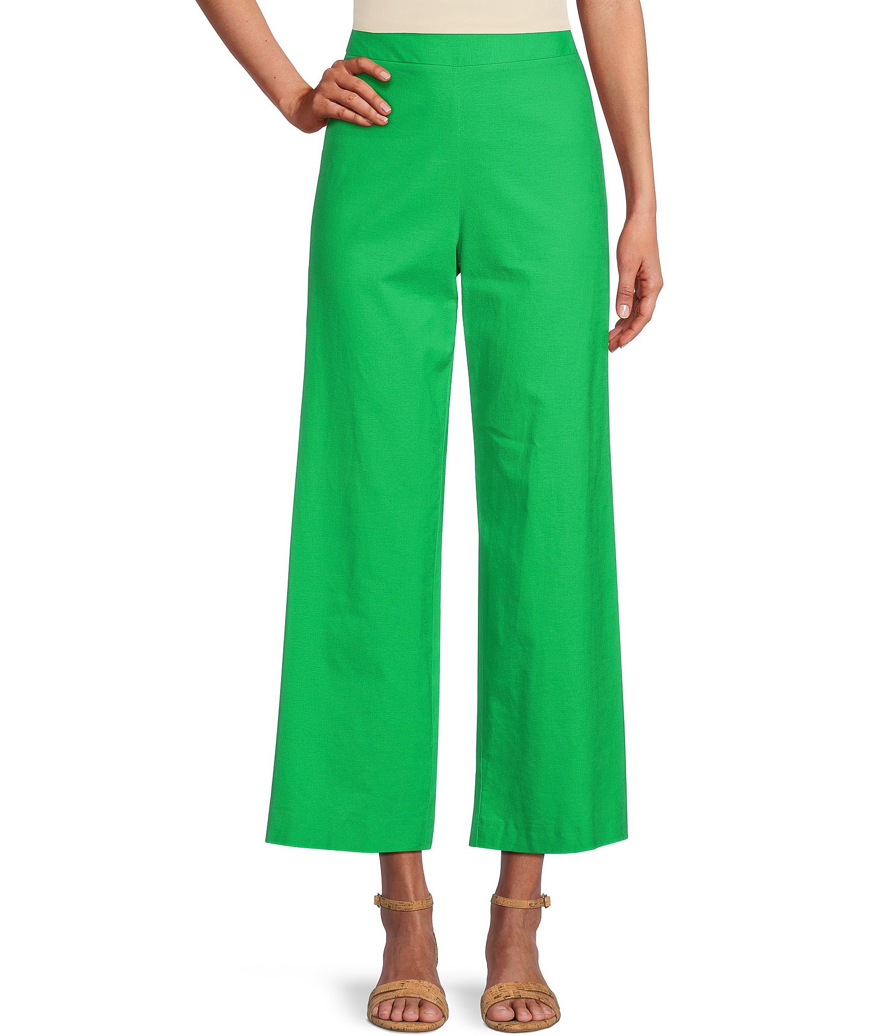 Preston & York Thea Flat Front Cropped Linen Pants | Dillard's