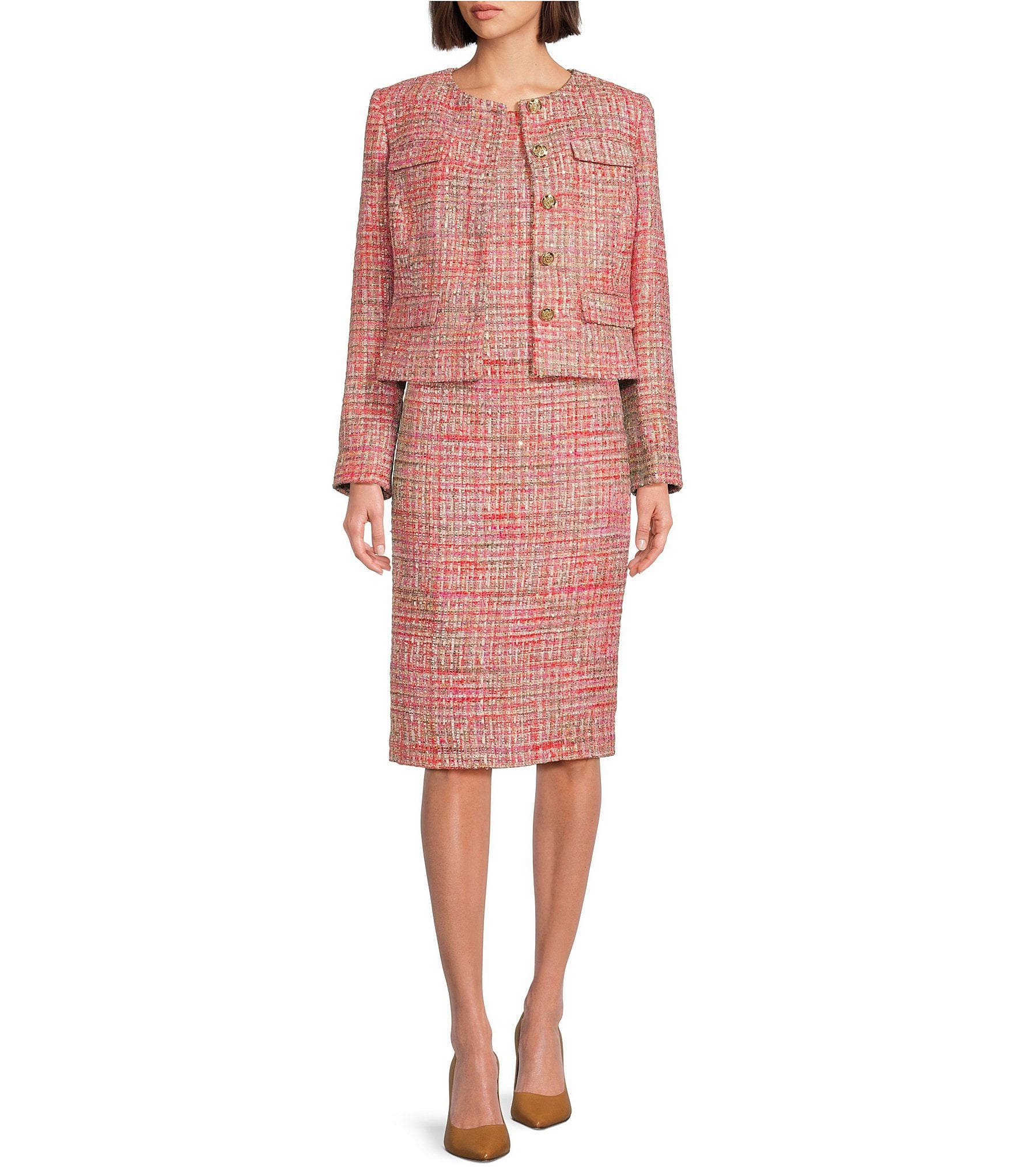 Preston & York Wanda Tweed Round Neckline Long Sleeve Jacket