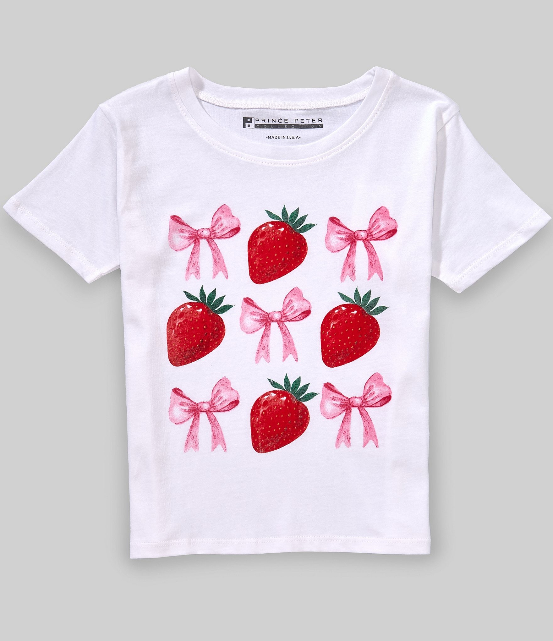 Prince Peter Big Girls Stawberry Bow Short Sleeve T-Shirt