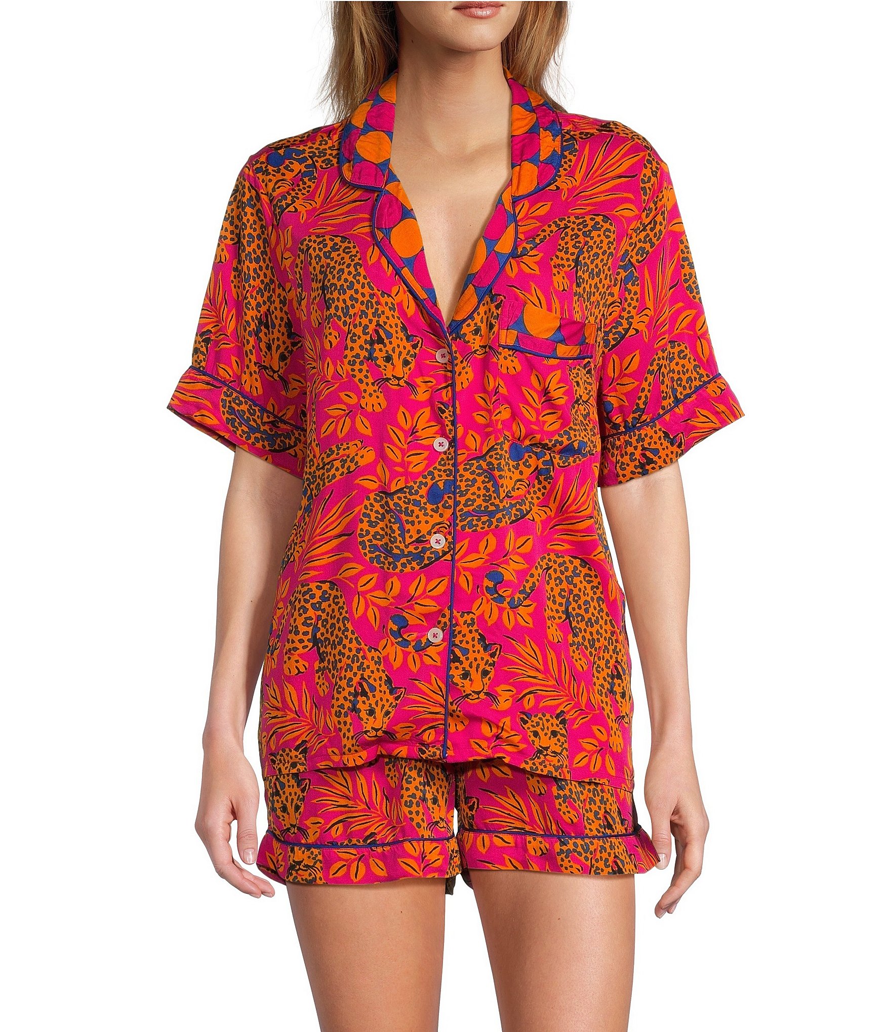 Printfresh Bagheera Satin Short Sleeve Notch Collar Shorty Pajama Set