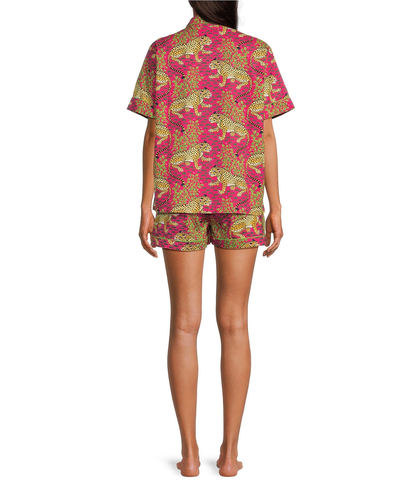 Printfresh Woven Bagheera Leopard Print Short Sleeve Notch Collar Shorty Pajama Set