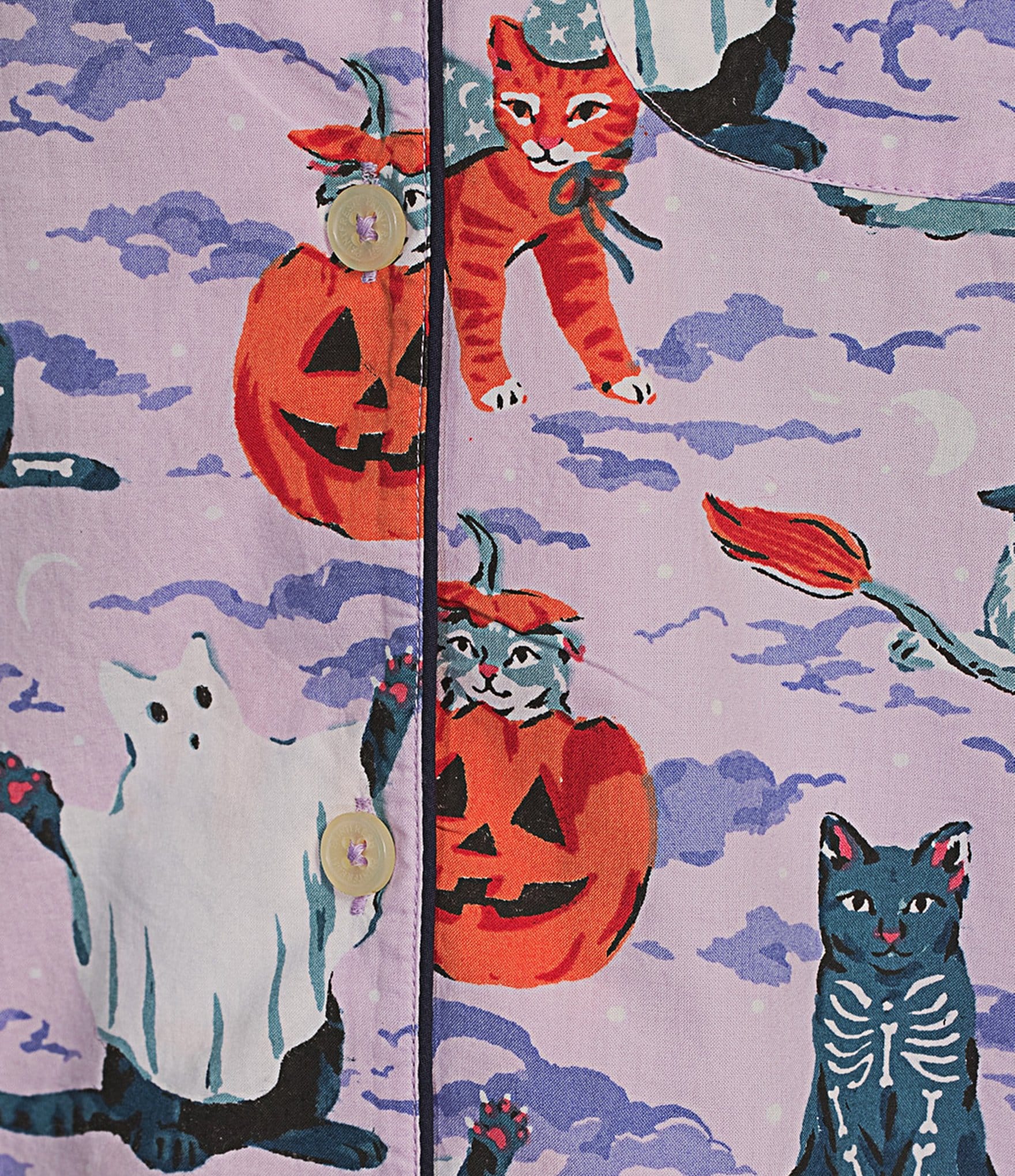 Printfresh Woven Halloween House Cats Short Sleeve Notch Collar Cropped Pajama Set