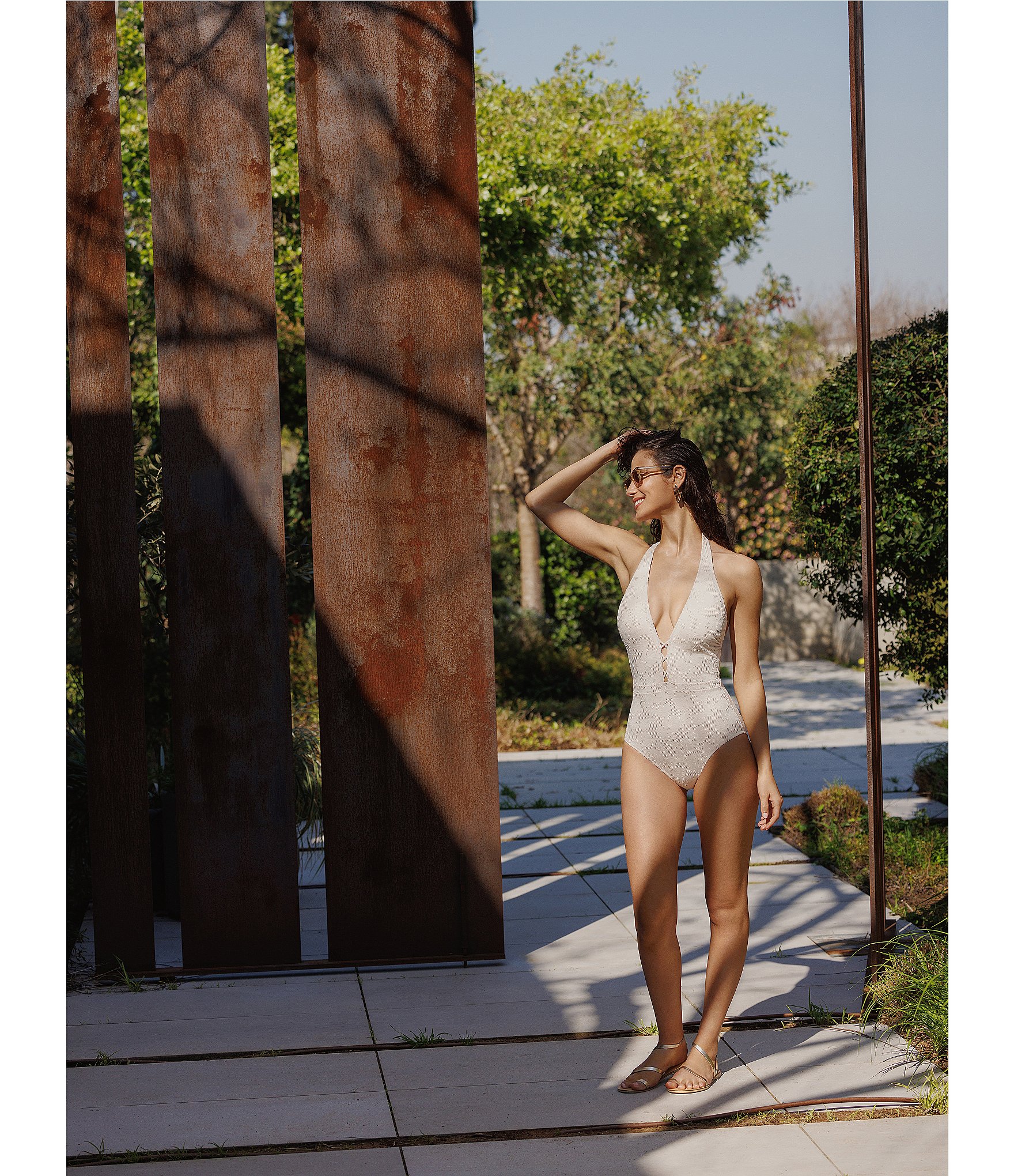 Profile by Gottex Jolene Texture Deep V-Neck Plunge One Piece Swimsuit