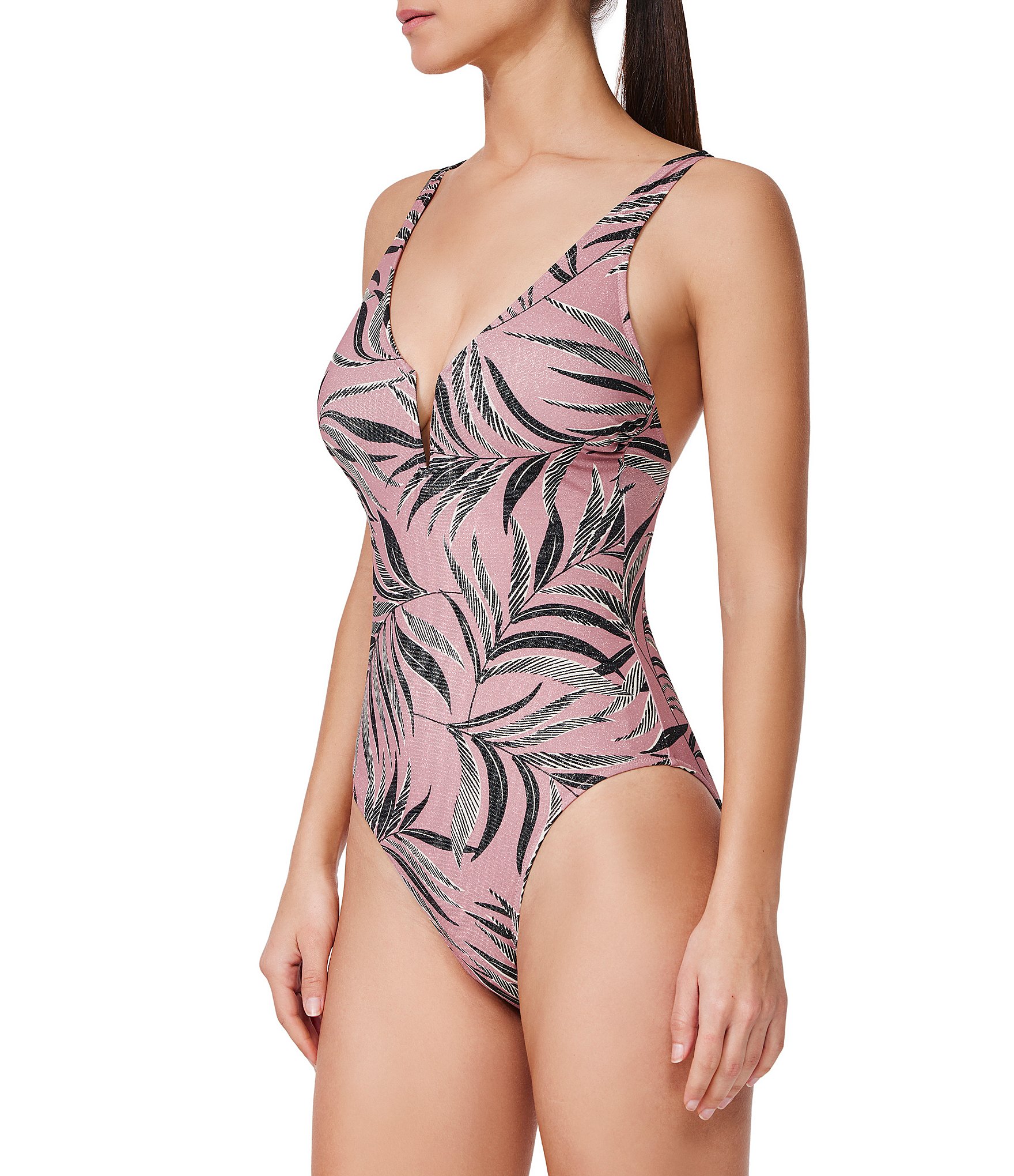 Profile by Gottex La Palma Luxe Shimmer U-Wire Tummy Control Plunge One Piece Swimsuit
