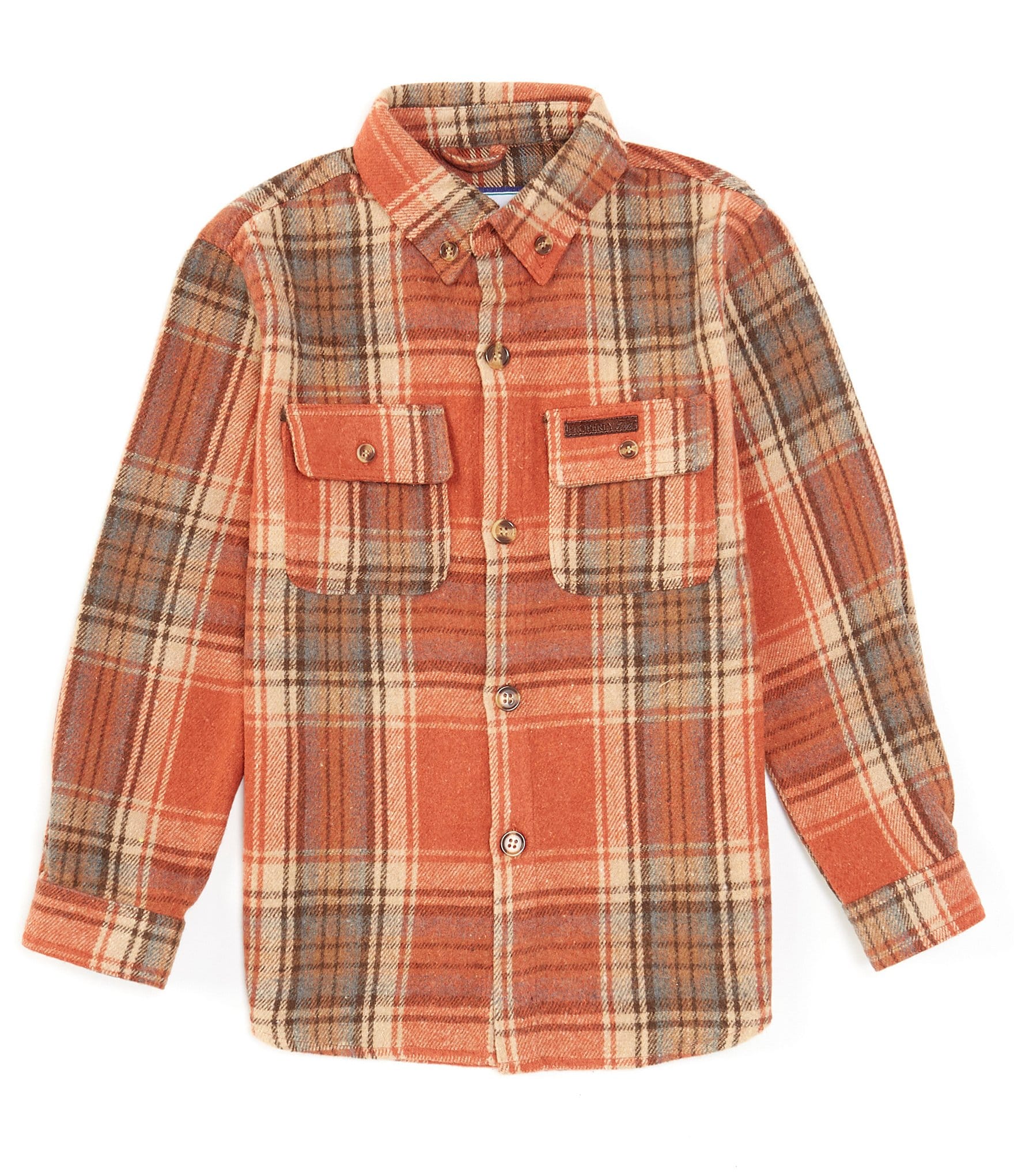 Houston Astros Large Check Flannel Button-Up Long Sleeve Shirt - Orange/Navy