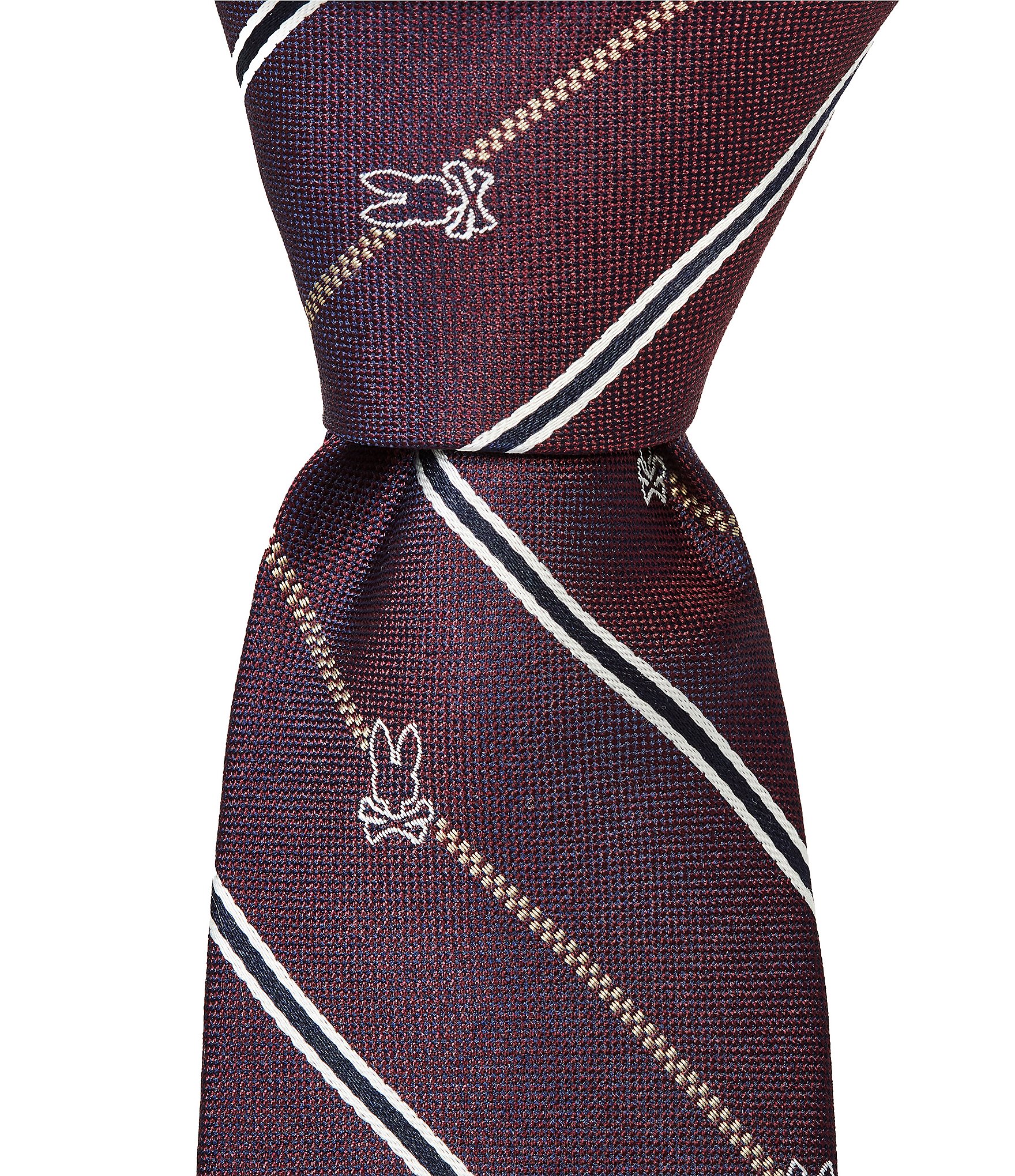 Psycho Bunny Allover Stripe Traditoanl Bunny Silk Tie