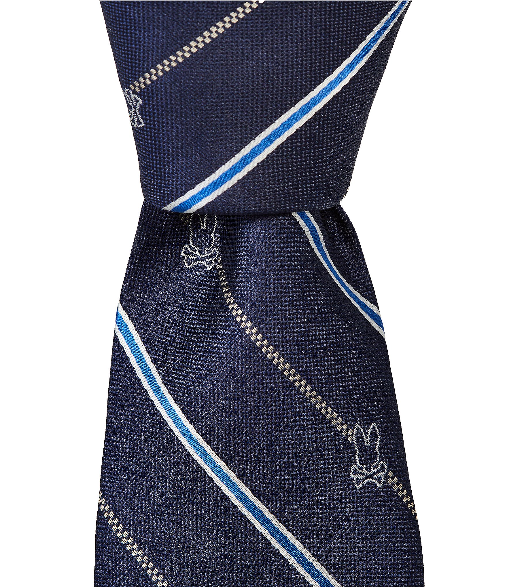 Psycho Bunny Allover Stripe Traditoanl Bunny Silk Tie