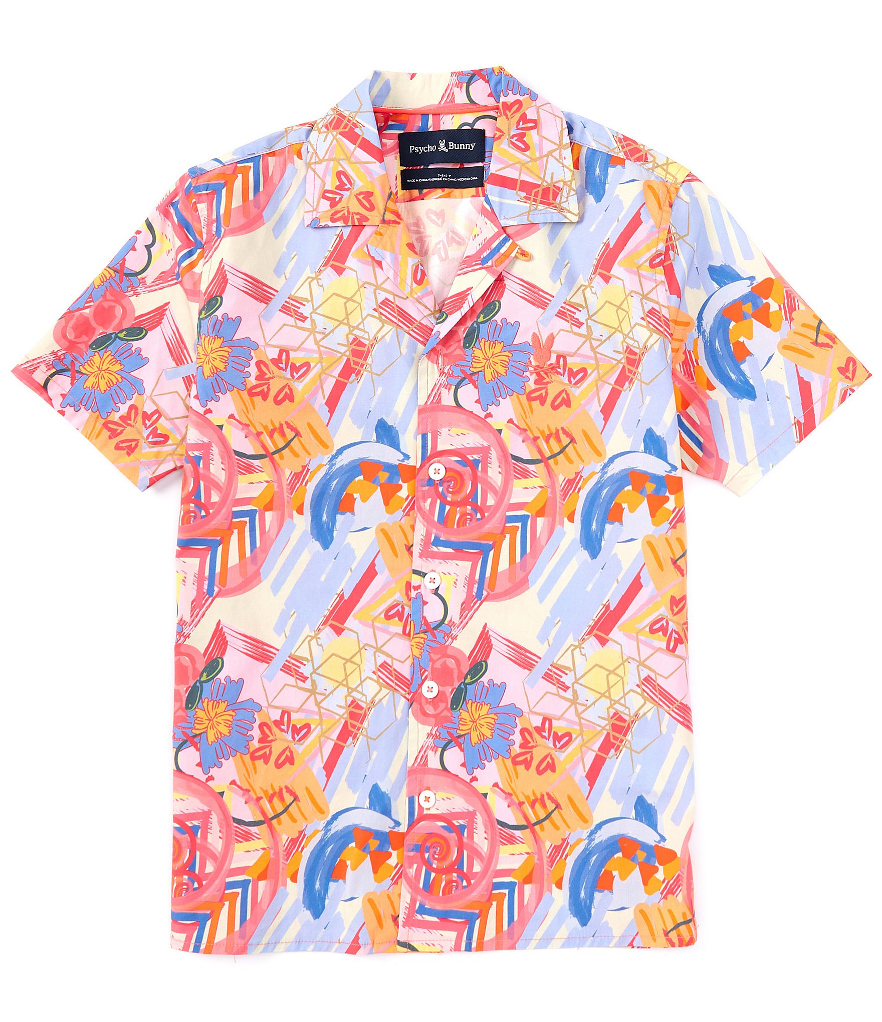 Psycho Bunny Big Boys 7-20 Short Sleeve Benton Printed Button-Up Shirt