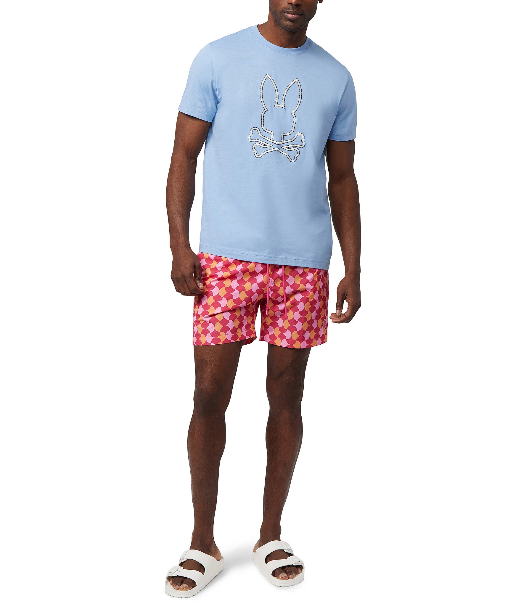 Psycho Bunny Colchester Lightweight Geometric Print 5.75#double; Inseam Swim Trunks