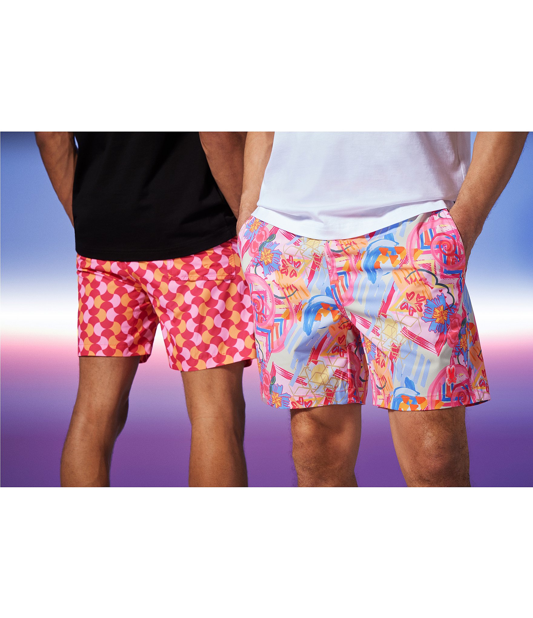 Psycho Bunny Colchester Lightweight Geometric Print 5.75#double; Inseam Swim Trunks