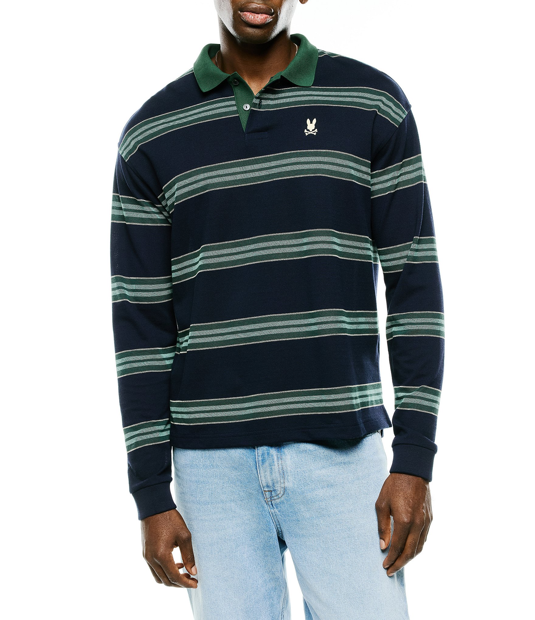 Psycho Bunny Drew Pique Stripe Long Sleeve Polo Shirt