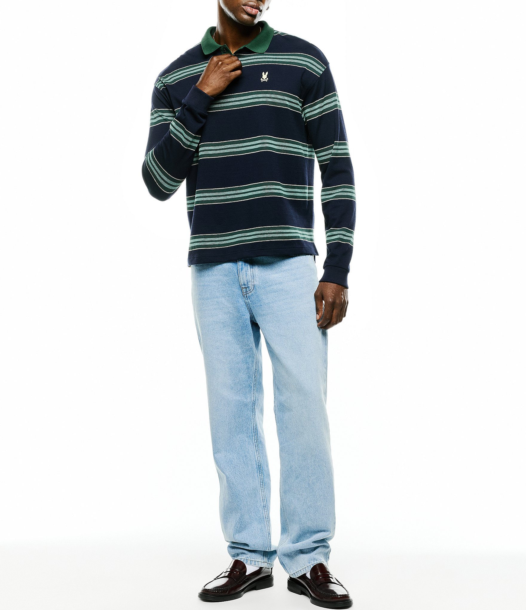 Psycho Bunny Drew Pique Stripe Long Sleeve Polo Shirt