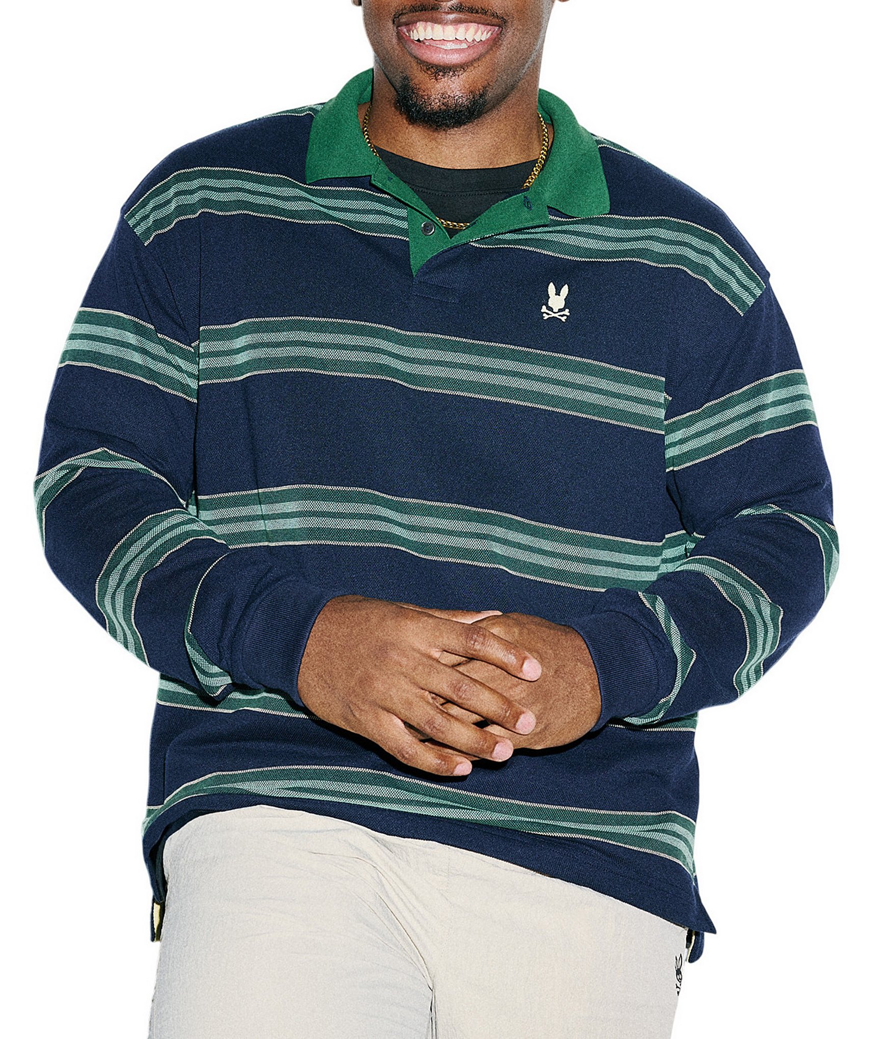 Psycho Bunny Drew Pique Stripe Long Sleeve Polo Shirt