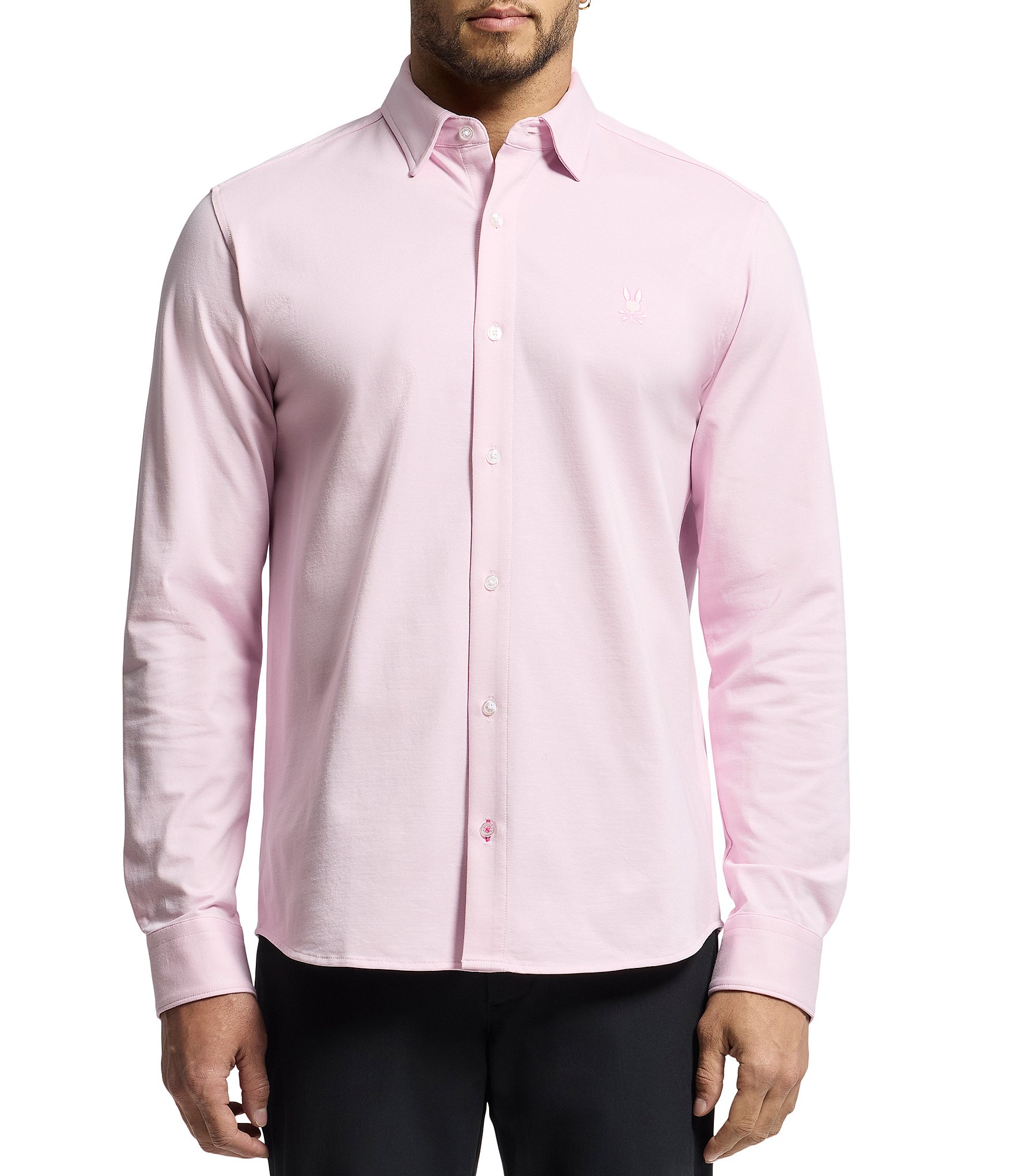 Psycho Bunny Jackson Classic Fit Stretch Knit Spread Collar Solid Dress Shirt
