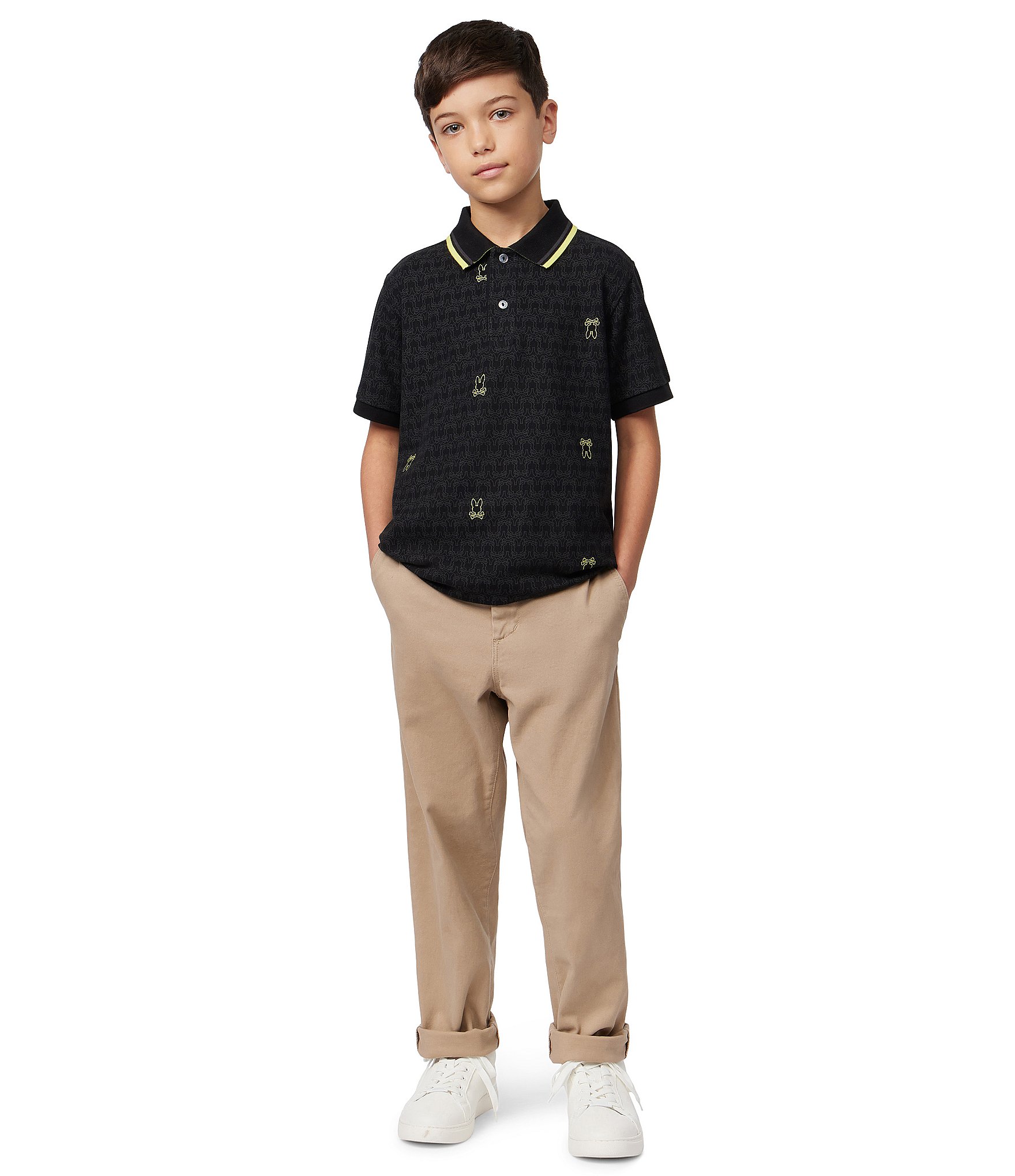 Psycho Bunny Little/Big Boys 5-20 Short Sleeve Belmont Tonal-Striped/Patterned Pique Polo Shirt