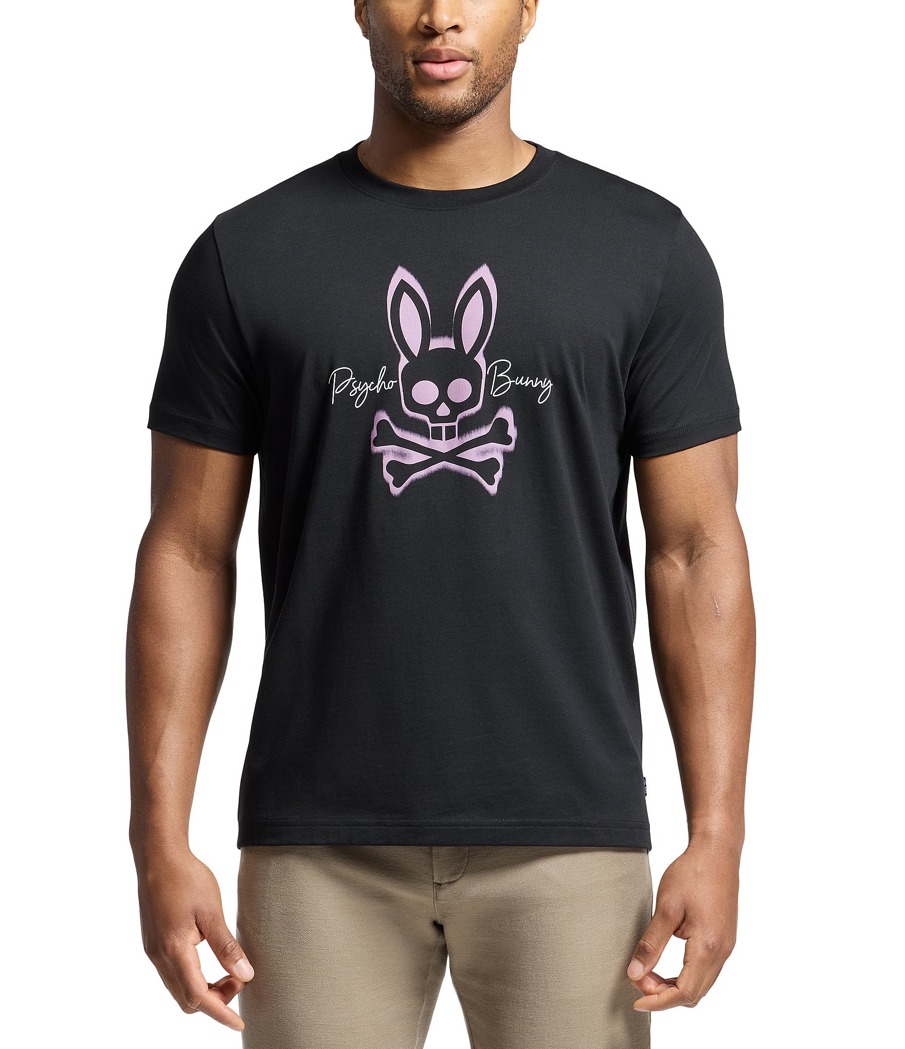 【CPGN STUDIO】BLACK RABBIT Short Sleeve T-shirt MENS CLASSIC V NECK BLACK TEE | PSYCHO BUNNY