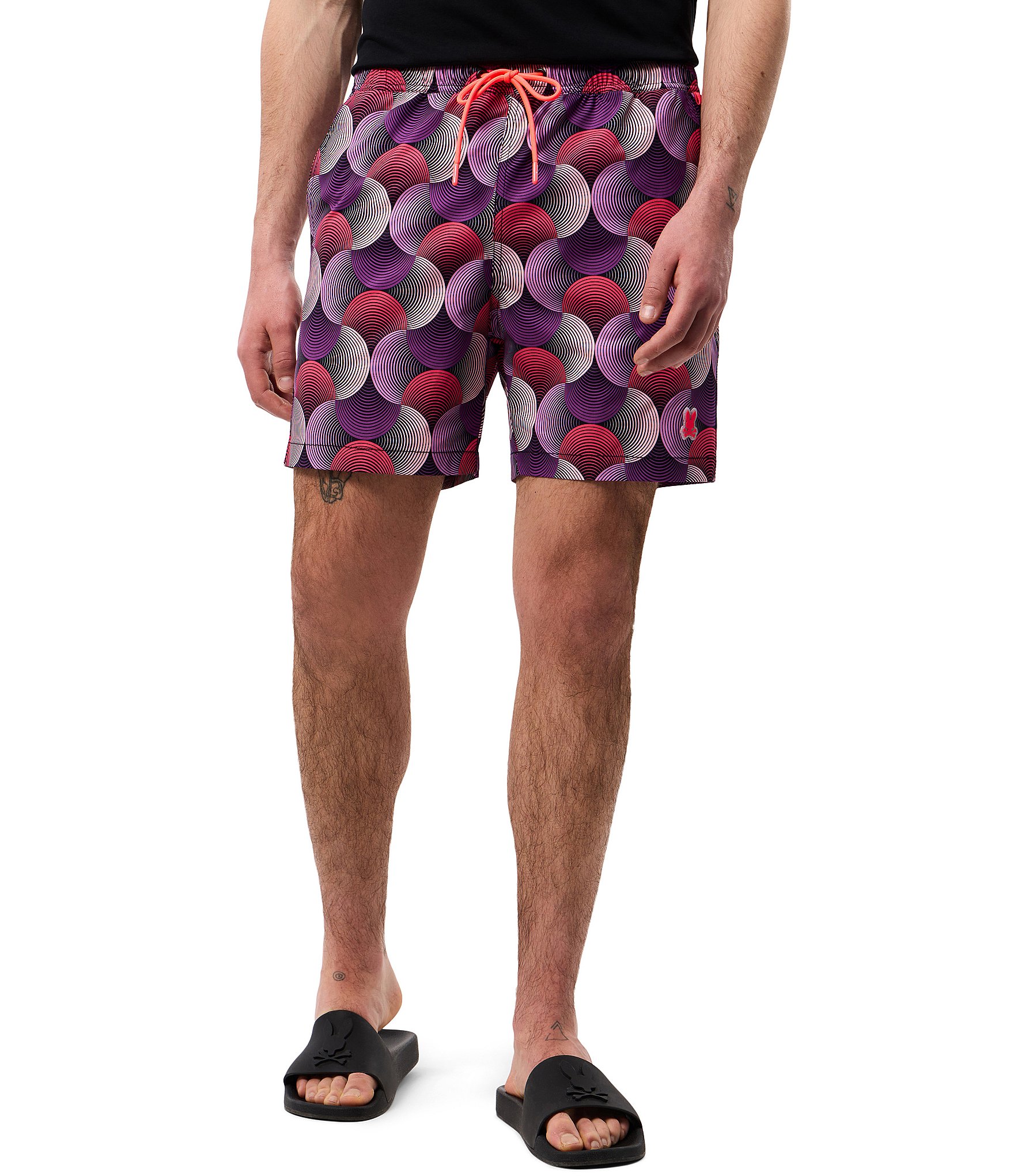 Psycho Bunny Stafford Geometric-Printed 5 3/4#double; Inseam Swim Trunks