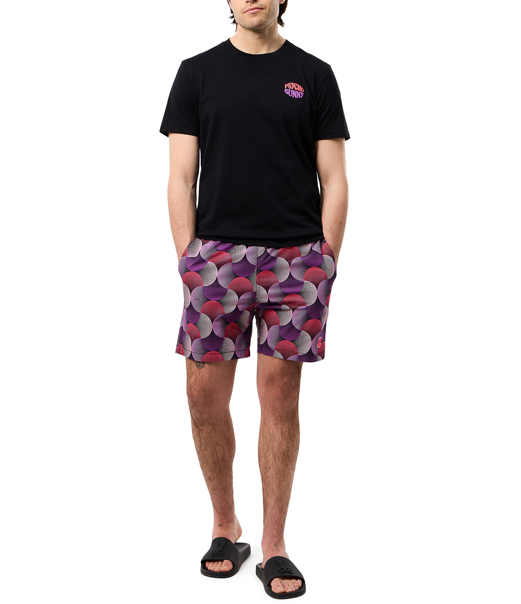 Psycho Bunny Stafford Geometric-Printed 5 3/4#double; Inseam Swim Trunks