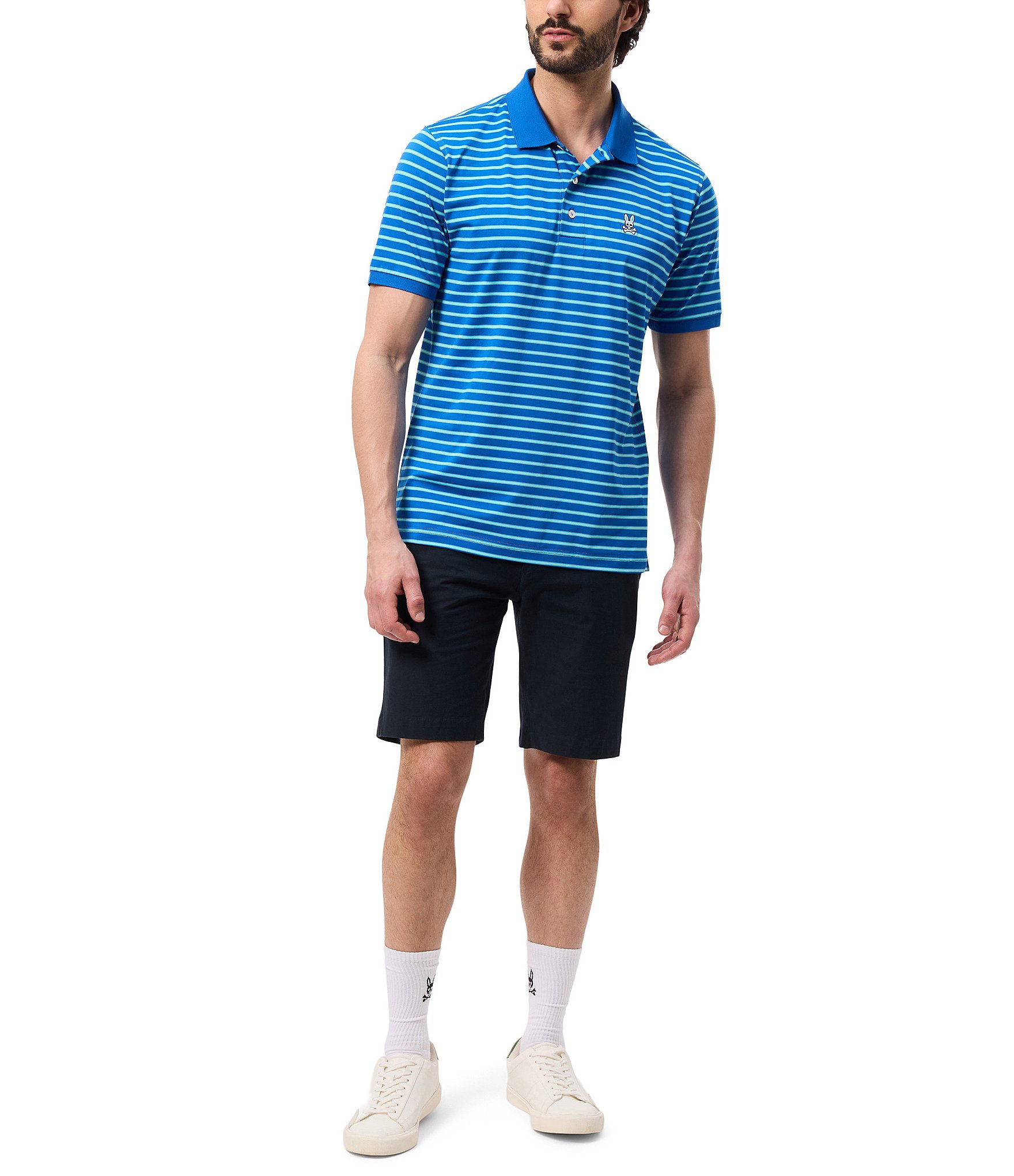 Psycho Bunny Stretch Willis Stripe Jersey Short Sleeve Polo Shirt