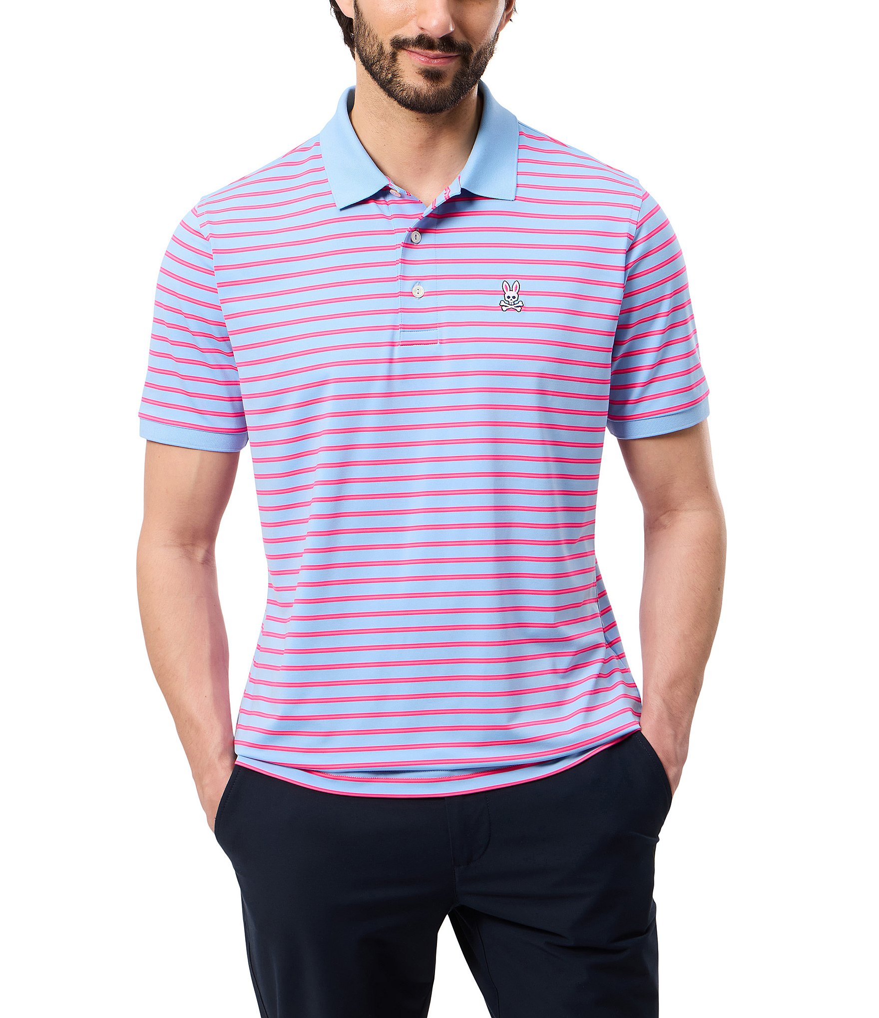 Psycho Bunny Stretch Willis Stripe Jersey Short Sleeve Polo Shirt