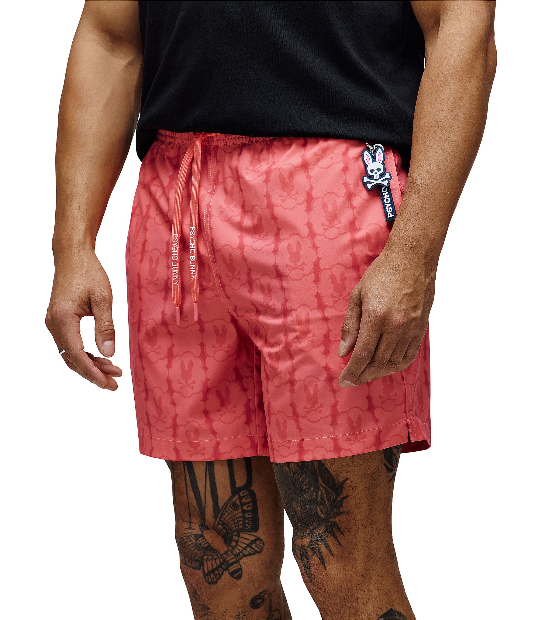Psycho Bunny Toby Allover Bunny 5.75#double; Inseam Swim Trunks