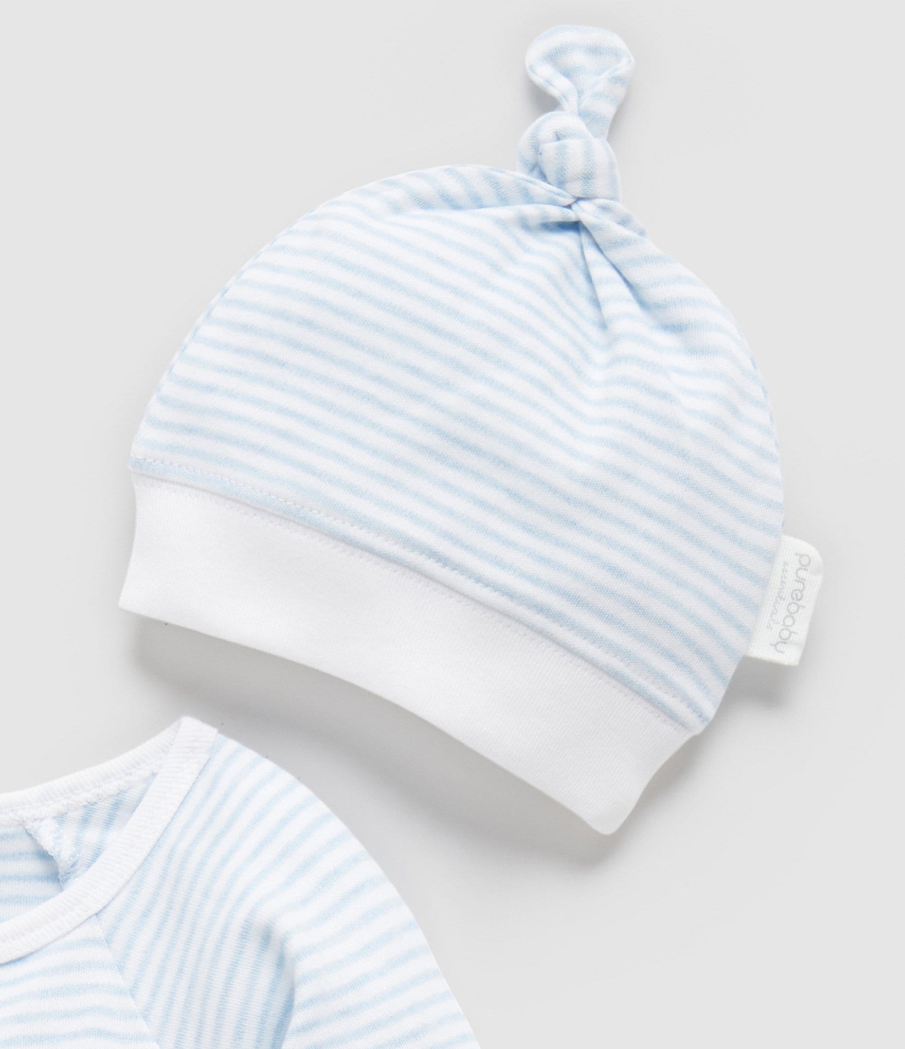 Purebaby Baby Boys Newborn-12 Month Stripe Zip Footie & Knot Hat Set