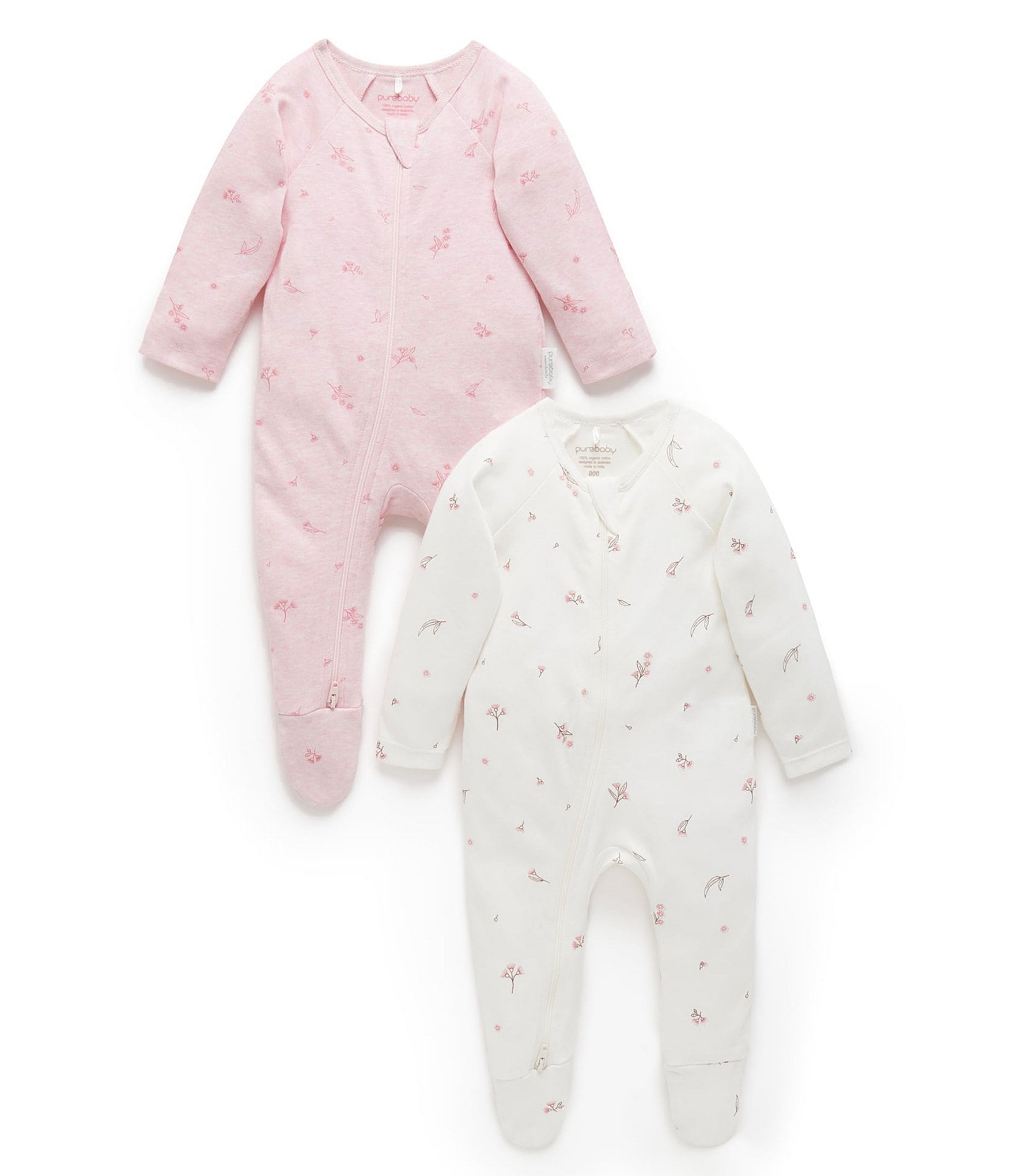 Purebaby® Baby Girls Newborn-12 Months Zip Printed Footie Coverall 2-Pack