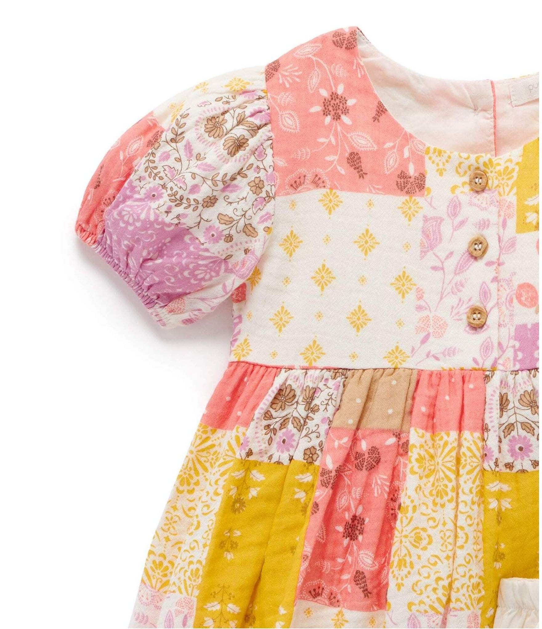 Purebaby Baby Girls Newborn-24 Months Puffed-Sleeve Patchwork Fit-And-Flare Dress