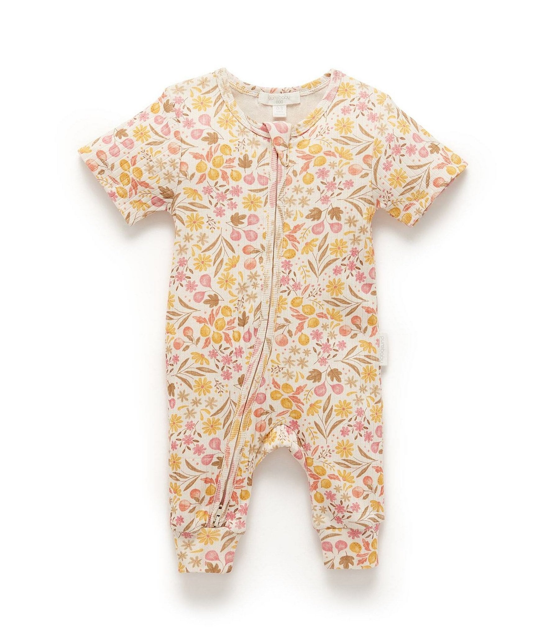 Purebaby® Baby Girls Newborn-24 Months Short-Sleeve Printed Footie Coverall