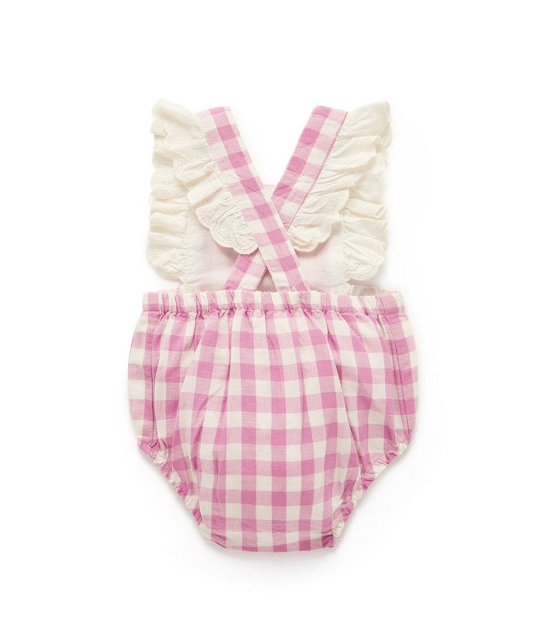 PureBaby® Baby Girls Newborn-24 Months Sleeveless Gingham Organic Linen Blend Bodysuit