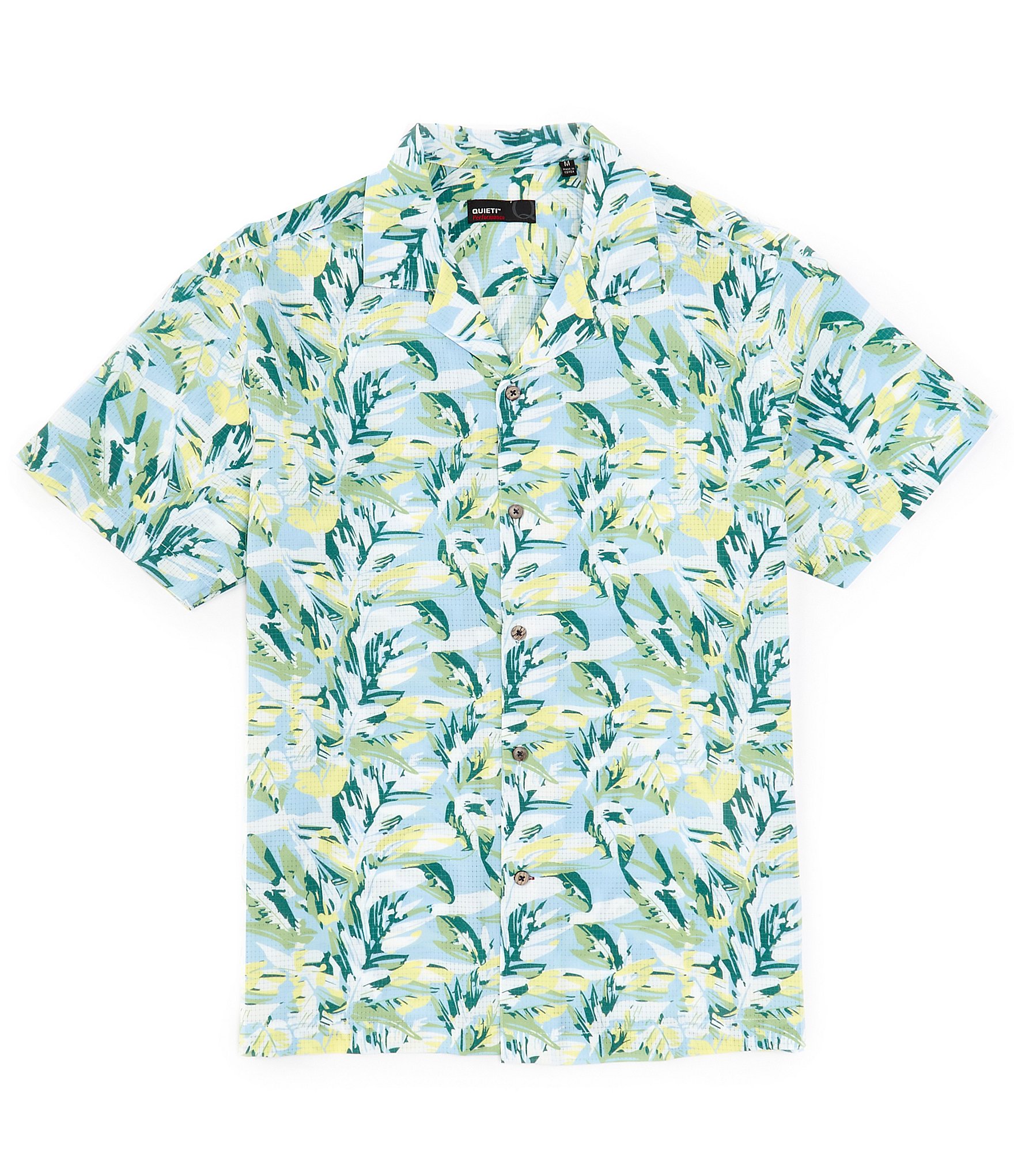 Quieti Performance Stretch Leaf Print Short Sleeve Woven Camp Shirt