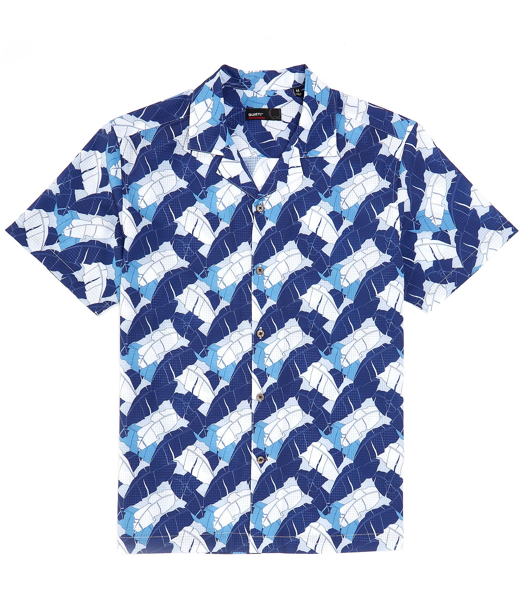 Quieti Performance Stretch Palm Tree Print Short Sleeve Woven Camp Shirt