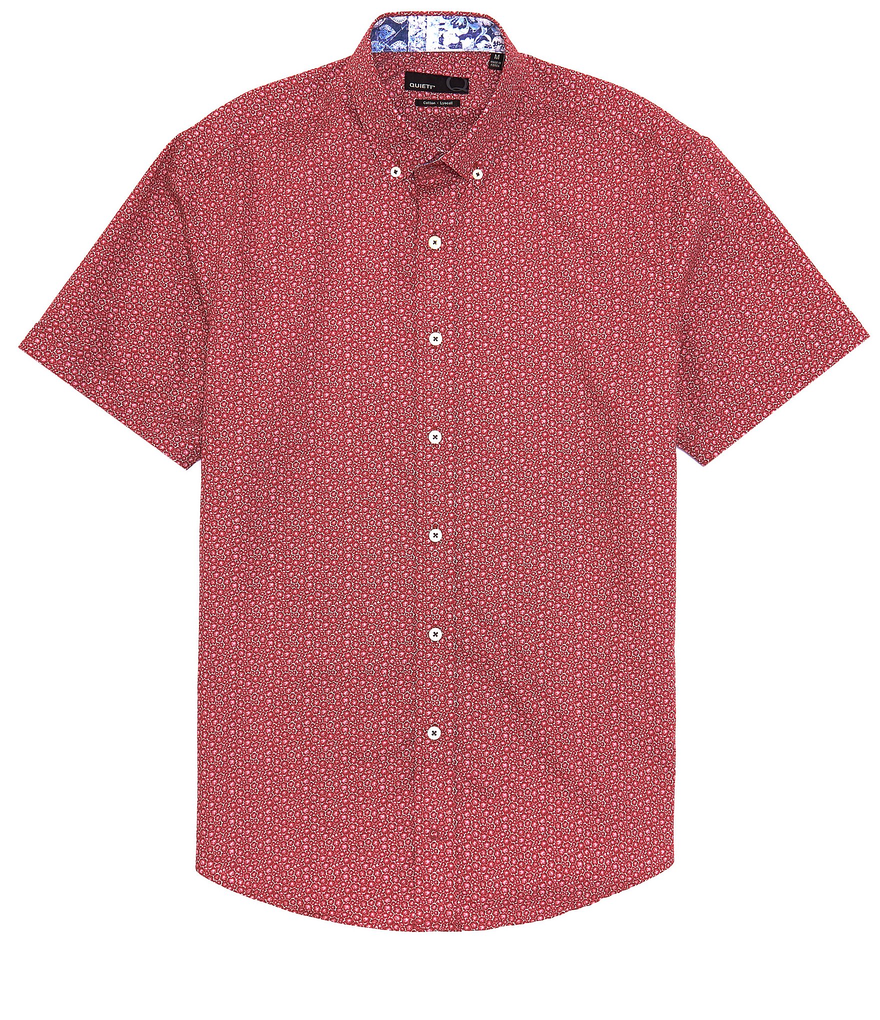 Quieti Red Floral Print Stretch Short-Sleeve Woven Shirt | Dillard's