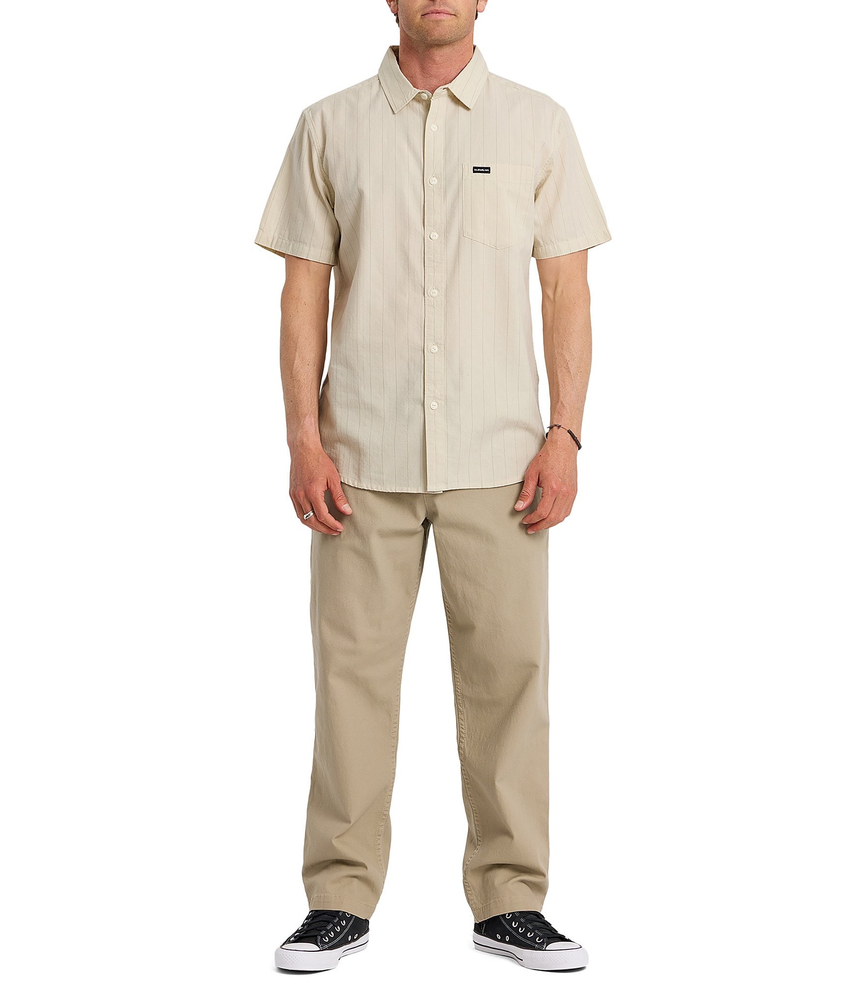 Quiksilver Dobby Stripe Collared Neckline Short Sleeve Button Front Seersucker Shirt