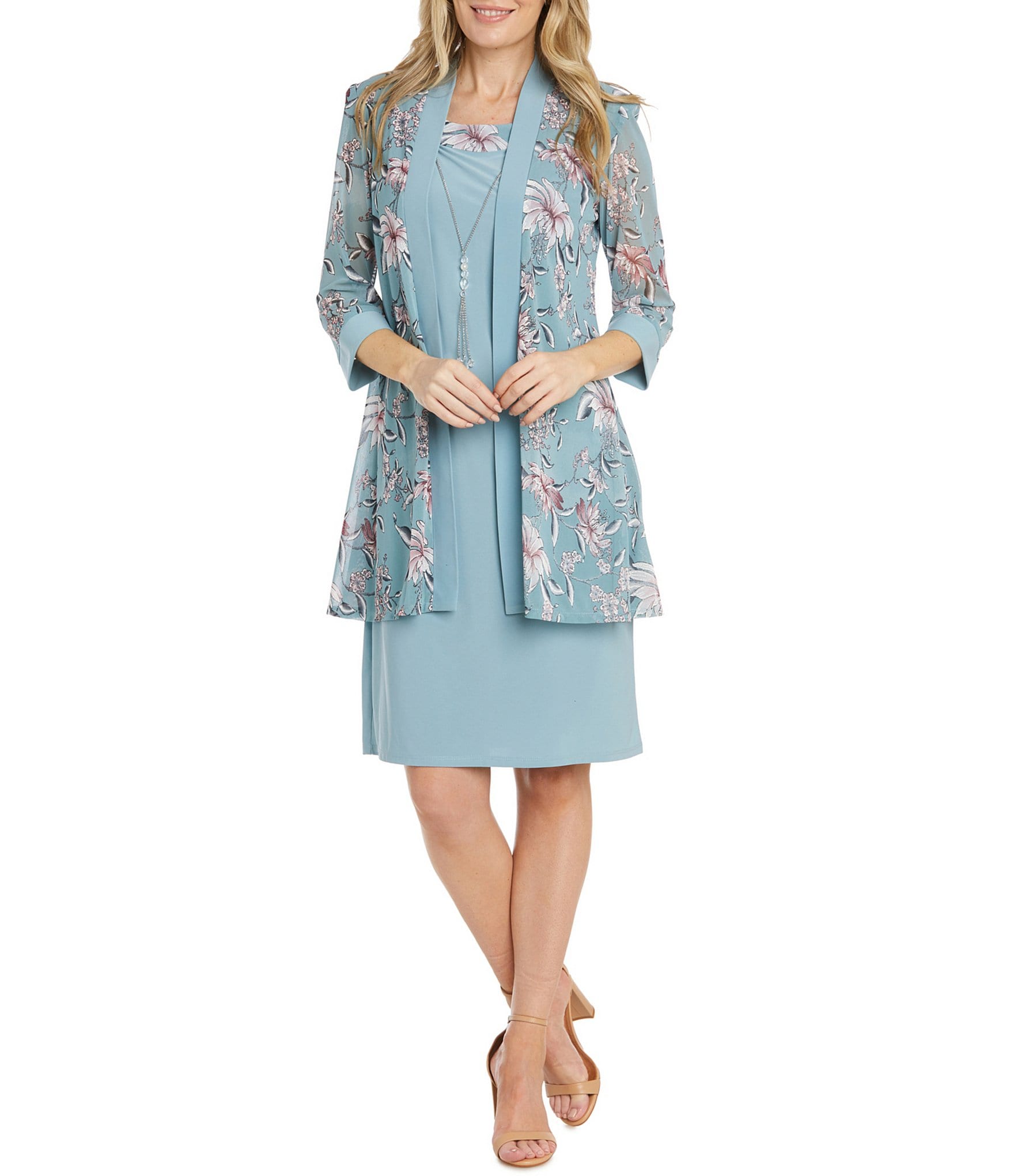 R & M Richards 3/4 Sleeve Crew Neck Floral Print 2-Piece Jacket Dress ...