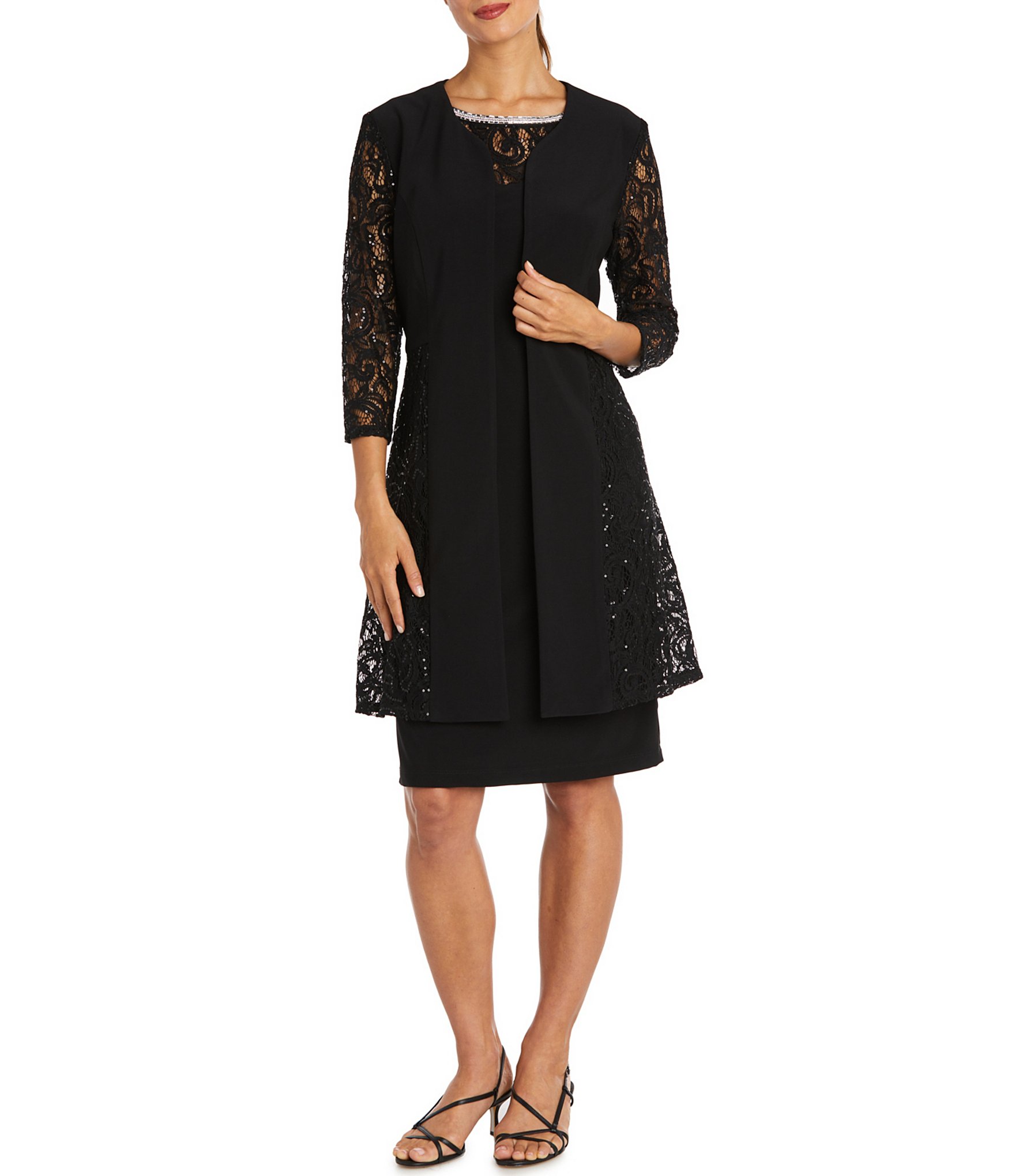 R & M Richards 3/4 Sleeve Round Neck 2-Piece Lace Jacket Dress | Dillard's