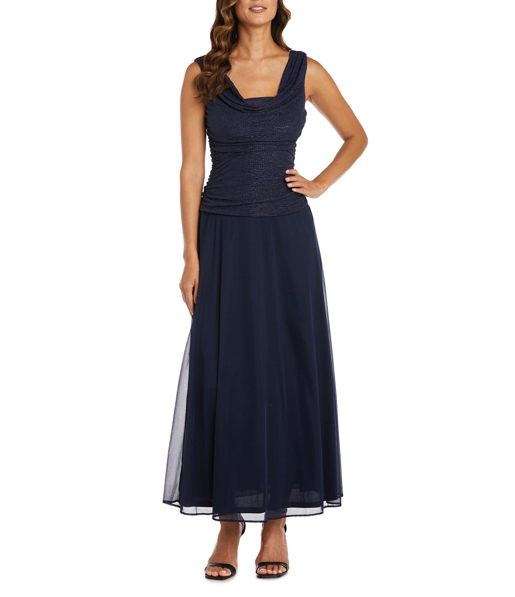 R & M Richards Cowl Neck Sleeveless Chiffon Skirt Long Dress