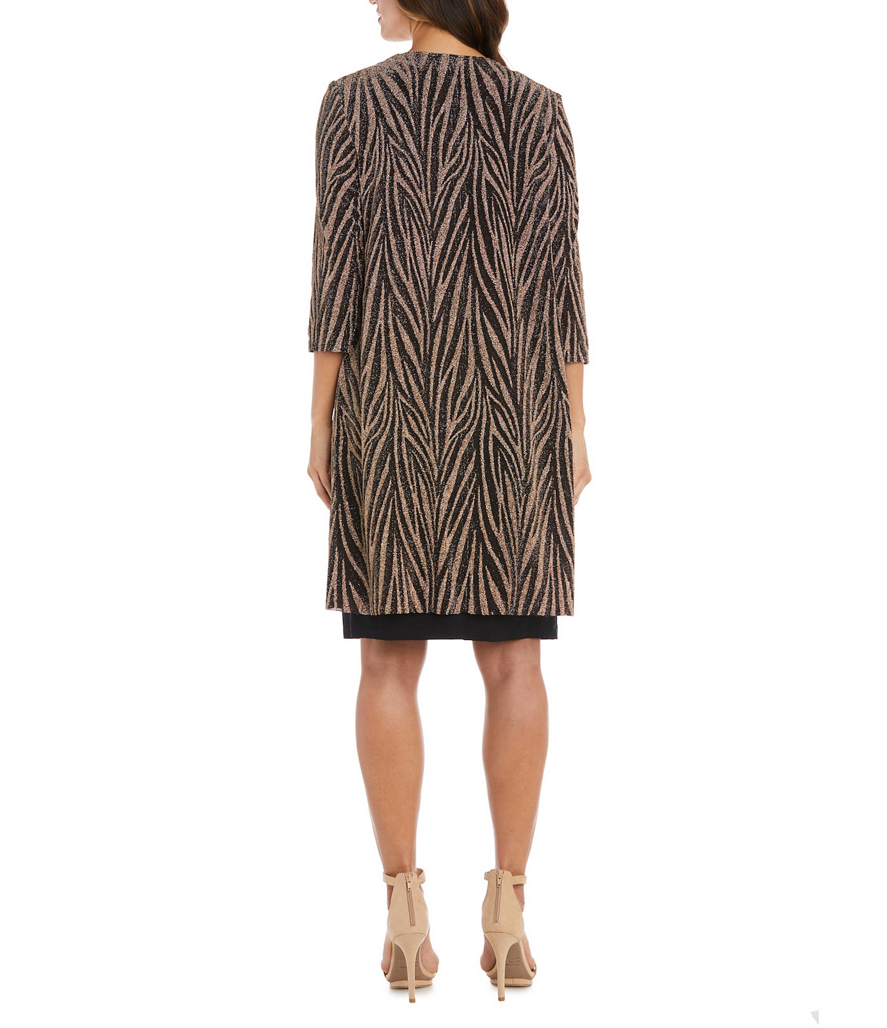 R & M Richards Crew Neck Metallic Jacquard 2-Piece Jacket Dress