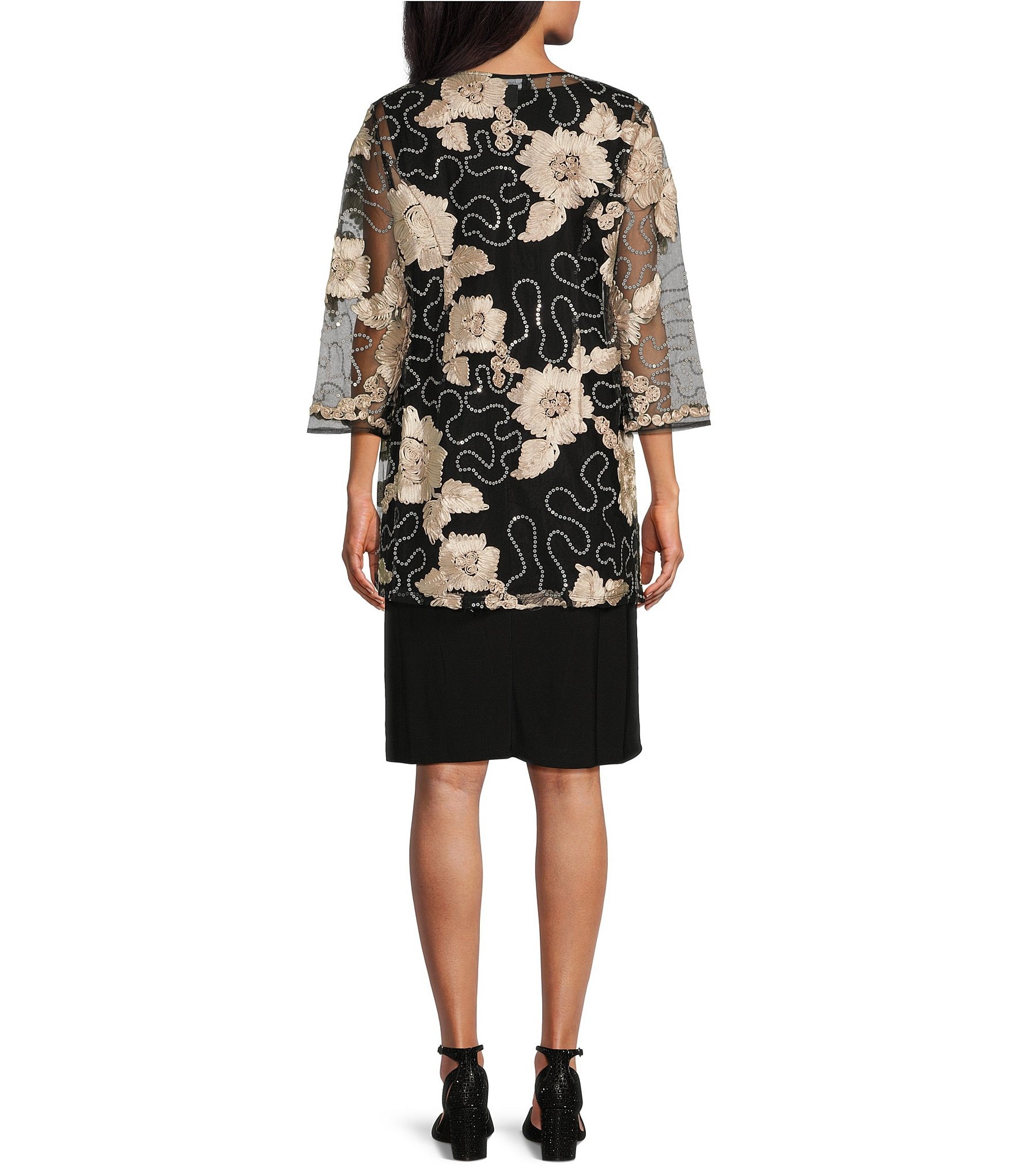 R & M Richards Embroidered Soutache Sequin Jacket Dress