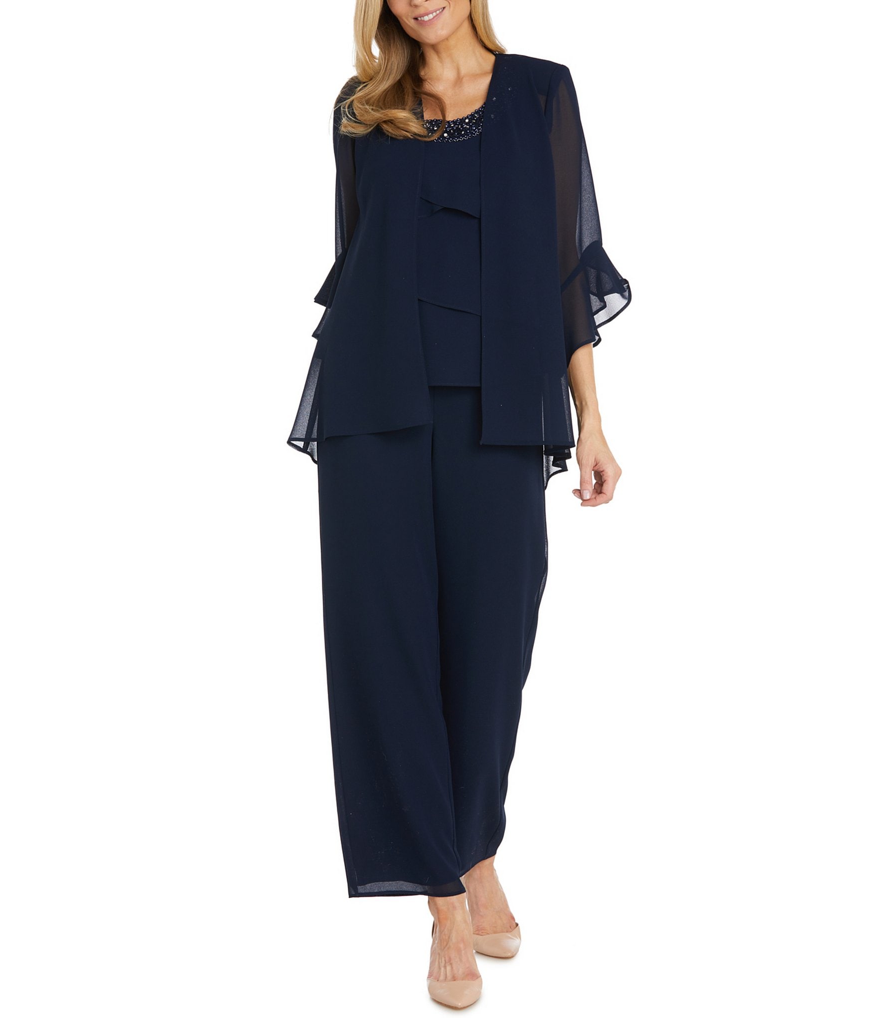 K248019_Classic Jade Chiffon Tunic Top and Pant Set with Boat