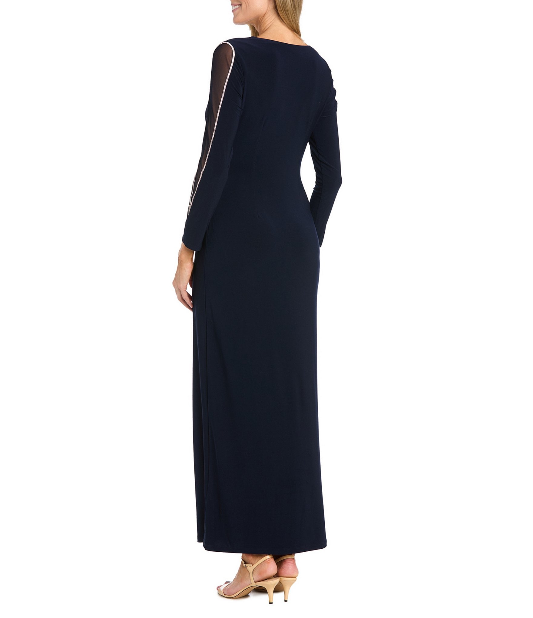R & M Richards Mesh V-Neck 3/4 Sleeve Wrap Dress