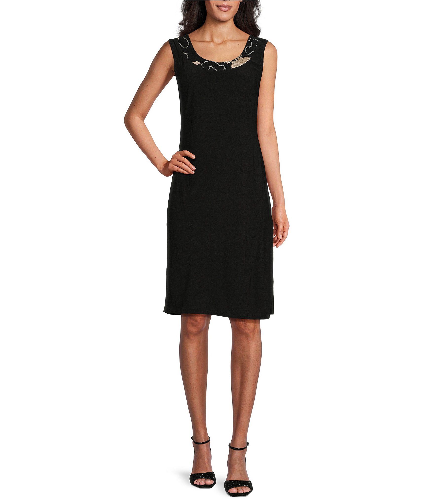 R & M Richards Petite Size Embroidered Soutache Sequin 3/4 Sleeve Jacket Dress