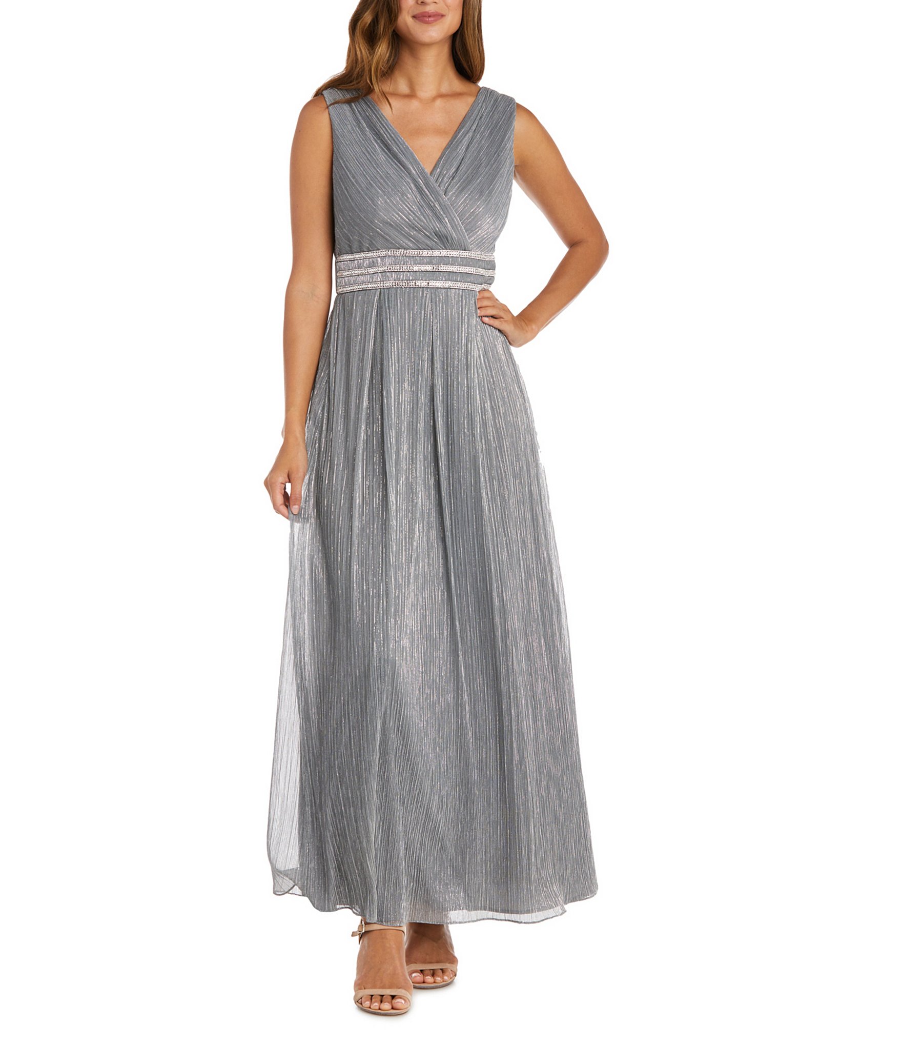 R & M Richards Petite Size Sleeveless Surplice V-Neck Pleated Crinkle ...