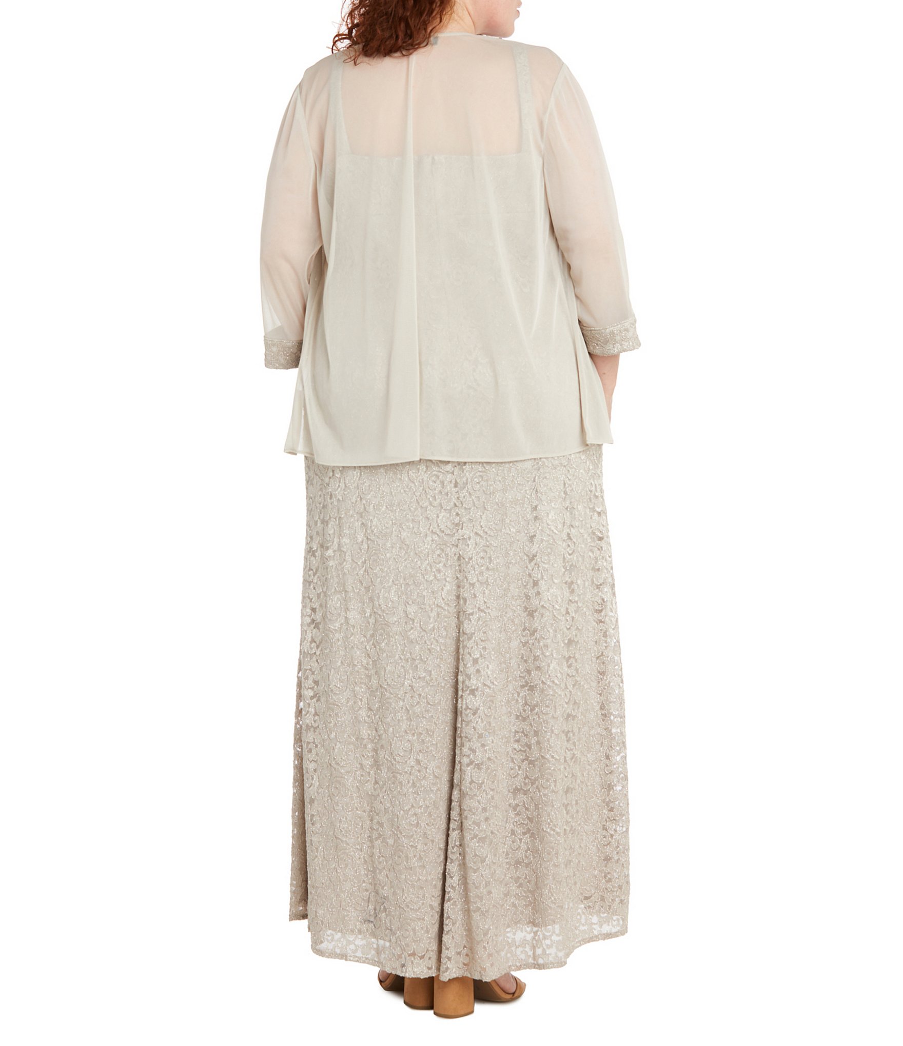 R & M Richards Plus Size 2 Piece Glitter Lace Jacket Dress