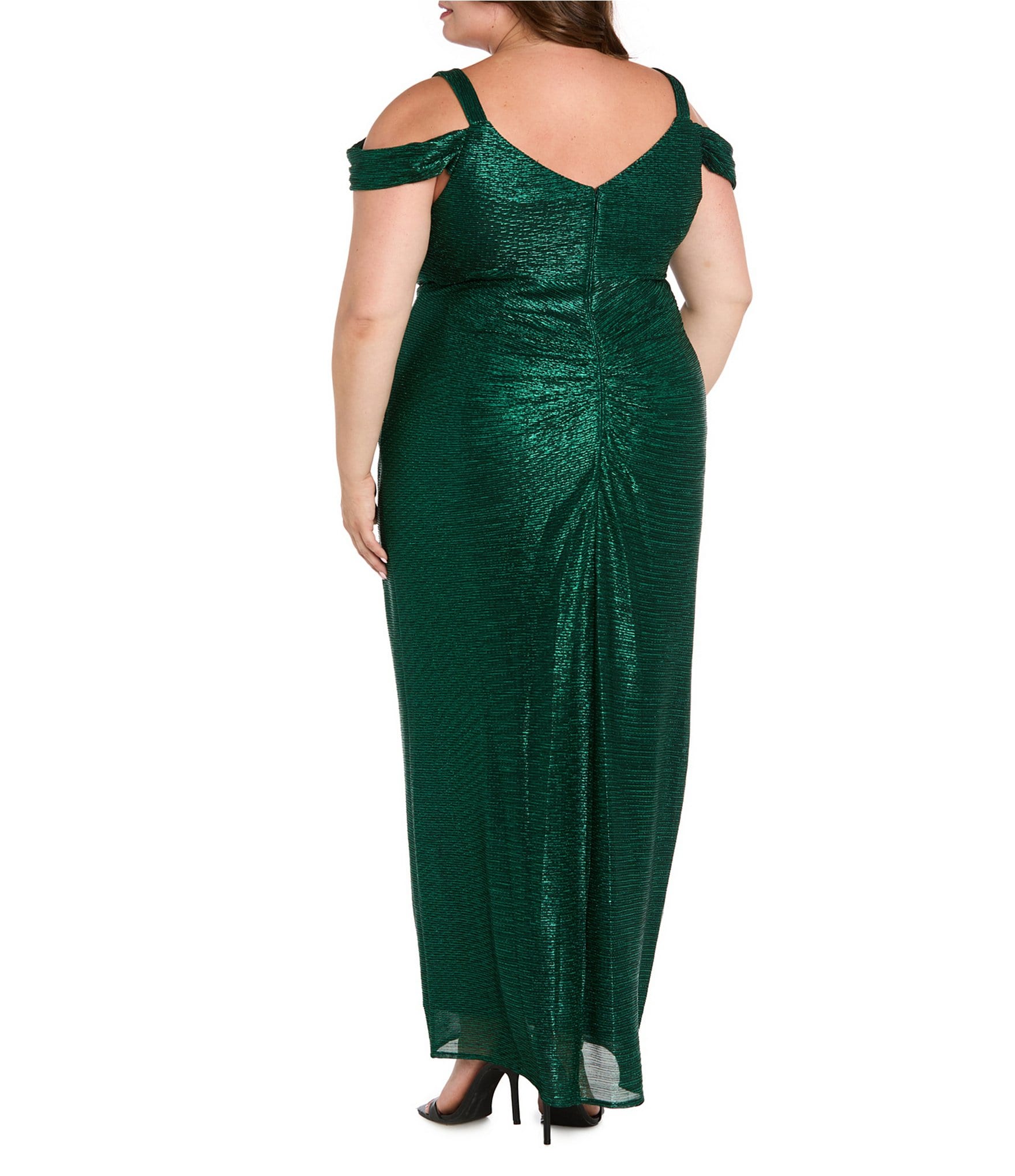 R & M Richards Plus Size Crinkle Long Pleated Dress With Cowl Neckline