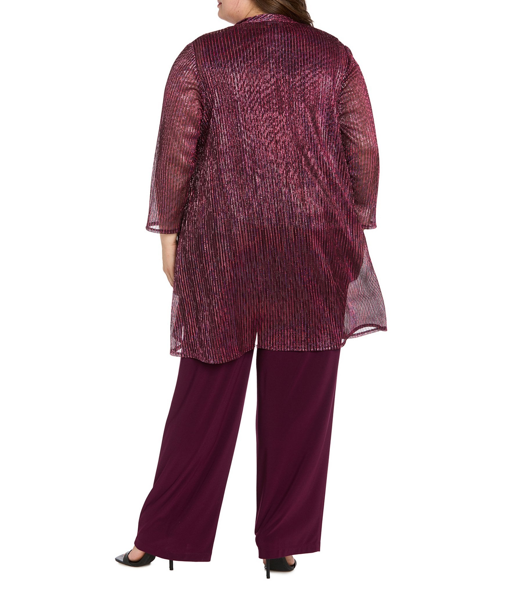 R & M Richards Plus Size Festival Hologram Sequin 3-Piece Duster Pant Set